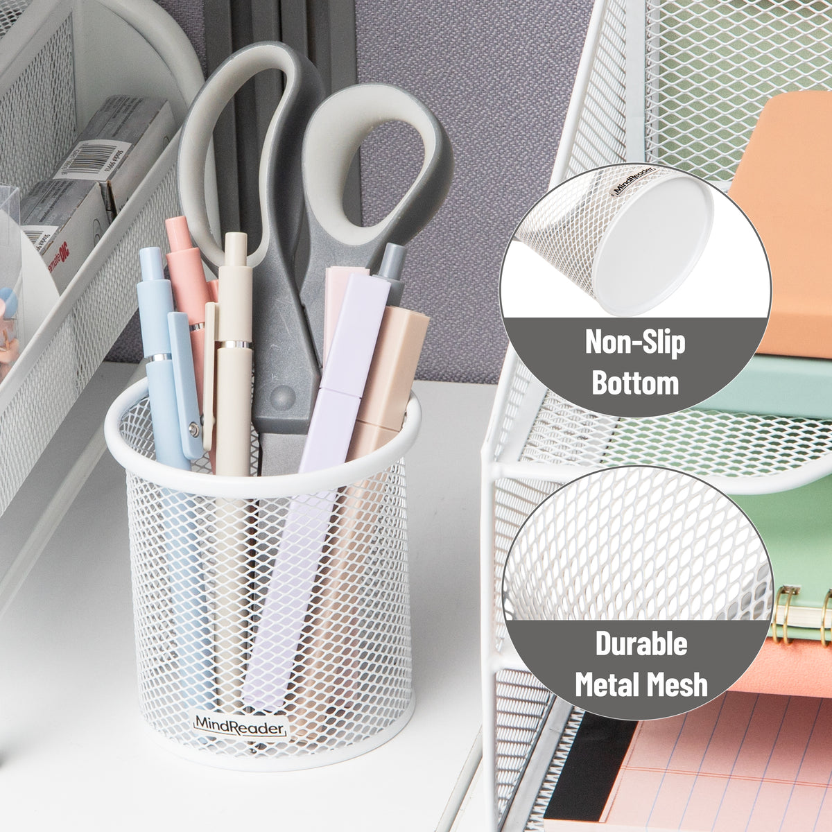 Mind Reader Metal Mesh Pen and Accessories Holders, Desktop Organizer for Office, Makeup, or Kitchen Use, Set of 3