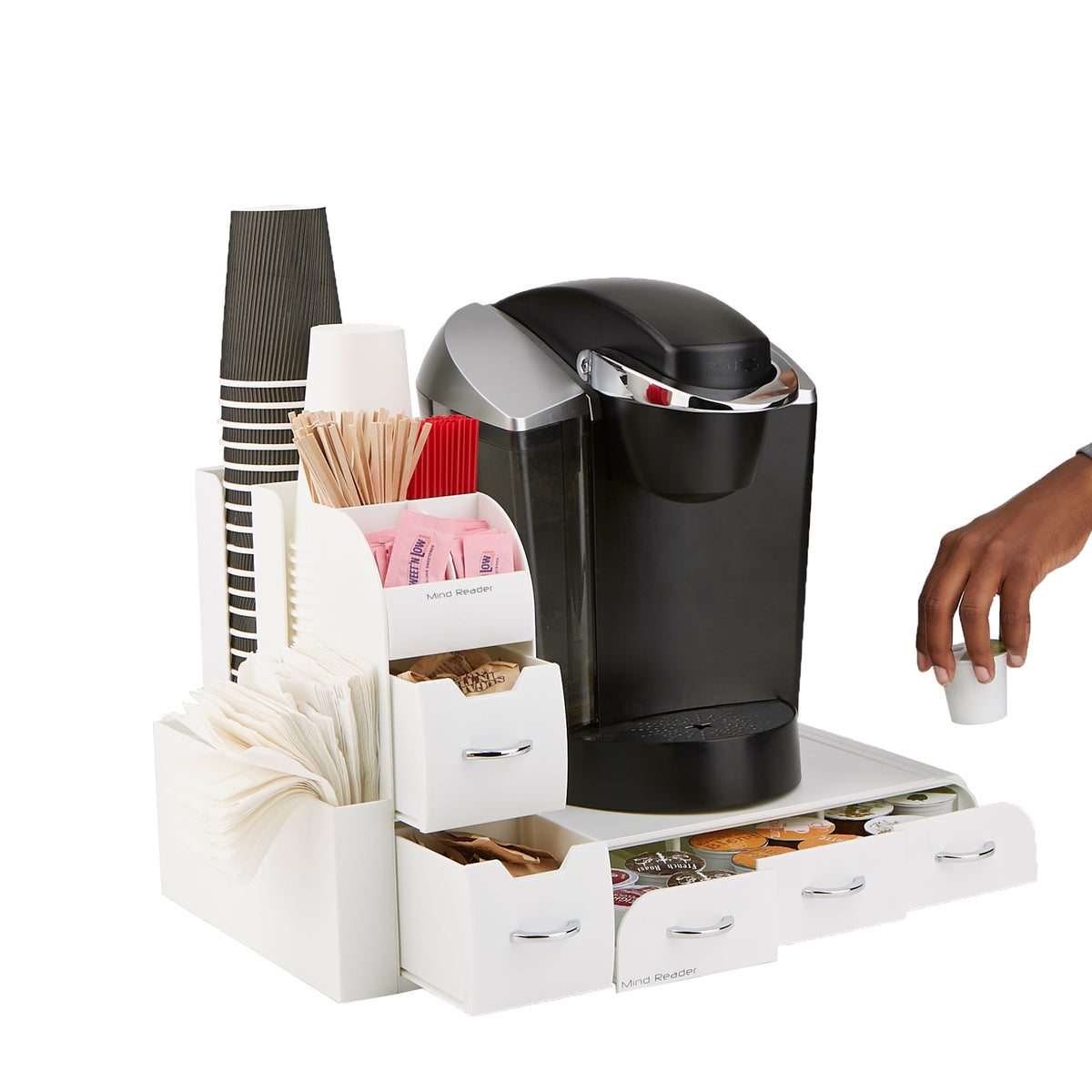 Mind Reader Single Serve Coffee Pod Drawer and Cup Condiment Set, 2 Pcs., 36 Pod Capacity, 5.35"L x 11.25"W x 11.15"H