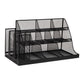 Mind Reader Cup and Condiment Station, Breakroom Countertop Organizer, 3-Tier Storage for Office Coffee Stations and Shared Spaces, Metal Mesh, Black
