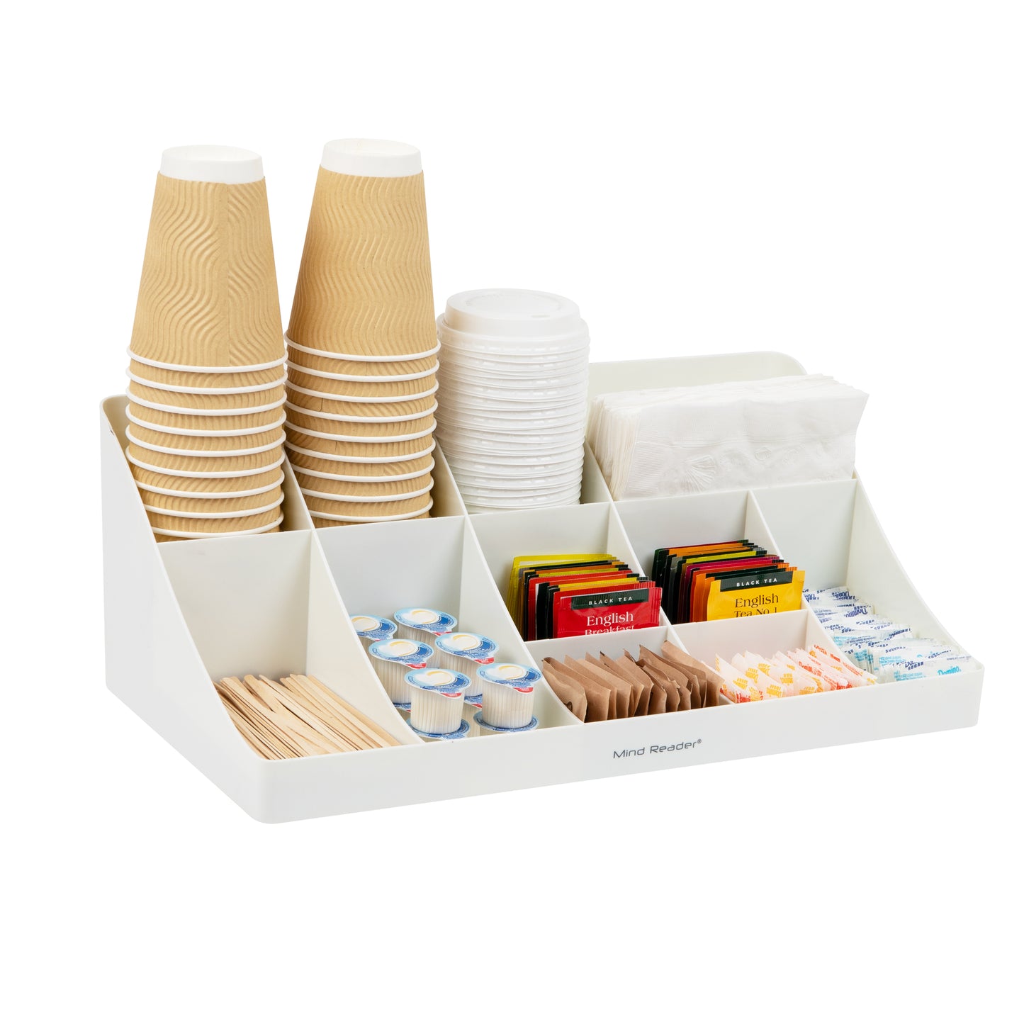 Mind Reader Cup and Condiment Station, Countertop Organizer, Coffee Bar, Kitchen, Stirrers, 17.875"L x 9.5"W x 6.625"H