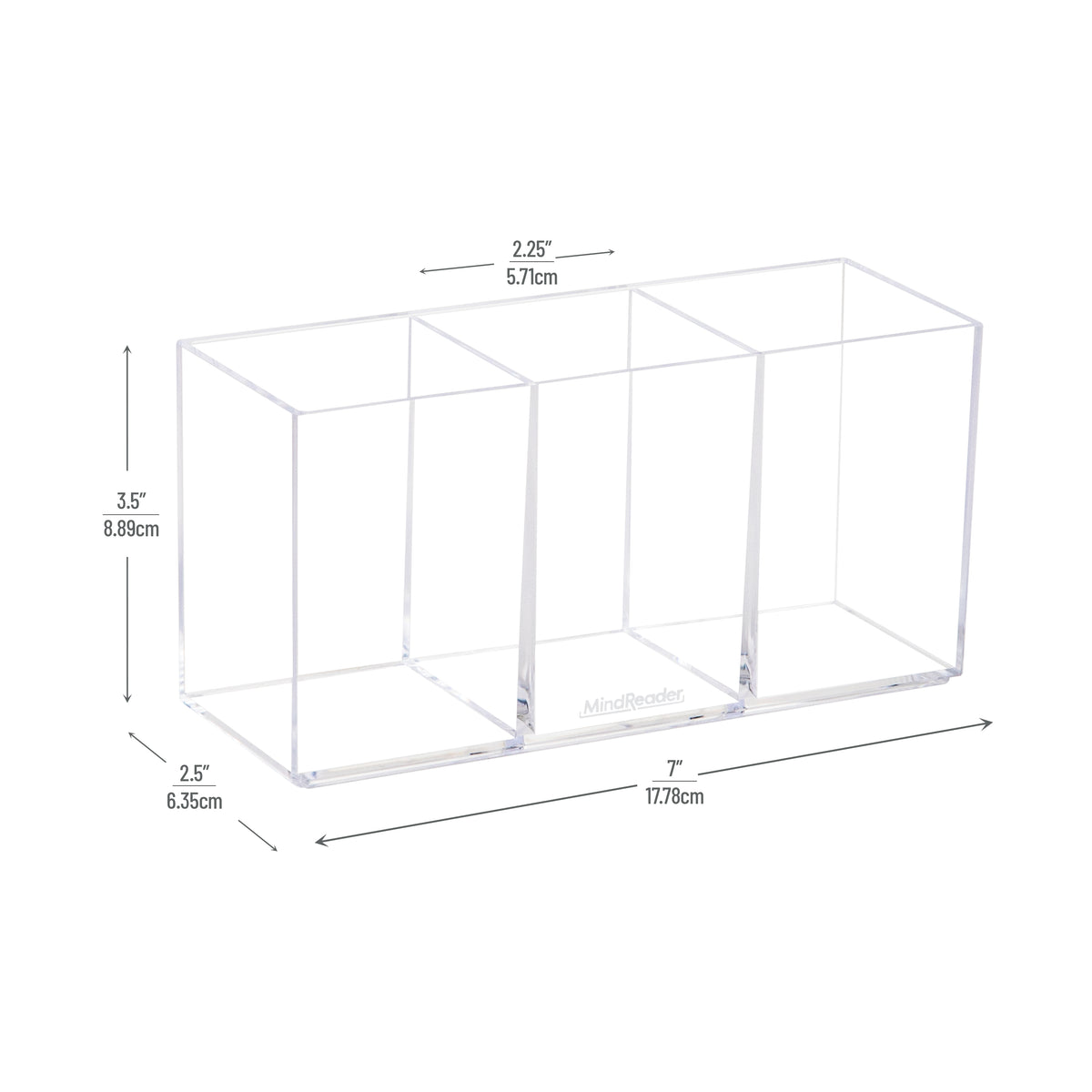 Mind Reader Pen and Accessories Holder, Desktop Organizer, Makeup Organizer, Office, Acrylic, 7"L x 2.5"W x 3.5"H, Clear