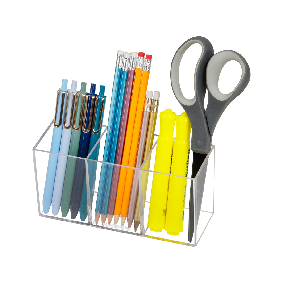 Mind Reader Pen and Accessories Holder, Desktop Organizer, Makeup Organizer, Office, Acrylic, 7"L x 2.5"W x 3.5"H, Clear