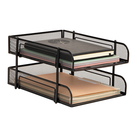 Mind Reader Stackable Paper Tray, Desktop Organizer, File Storage, Office, Metal Mesh, 10.5"L x 13.25"W x 7.5"H, 2 Pcs