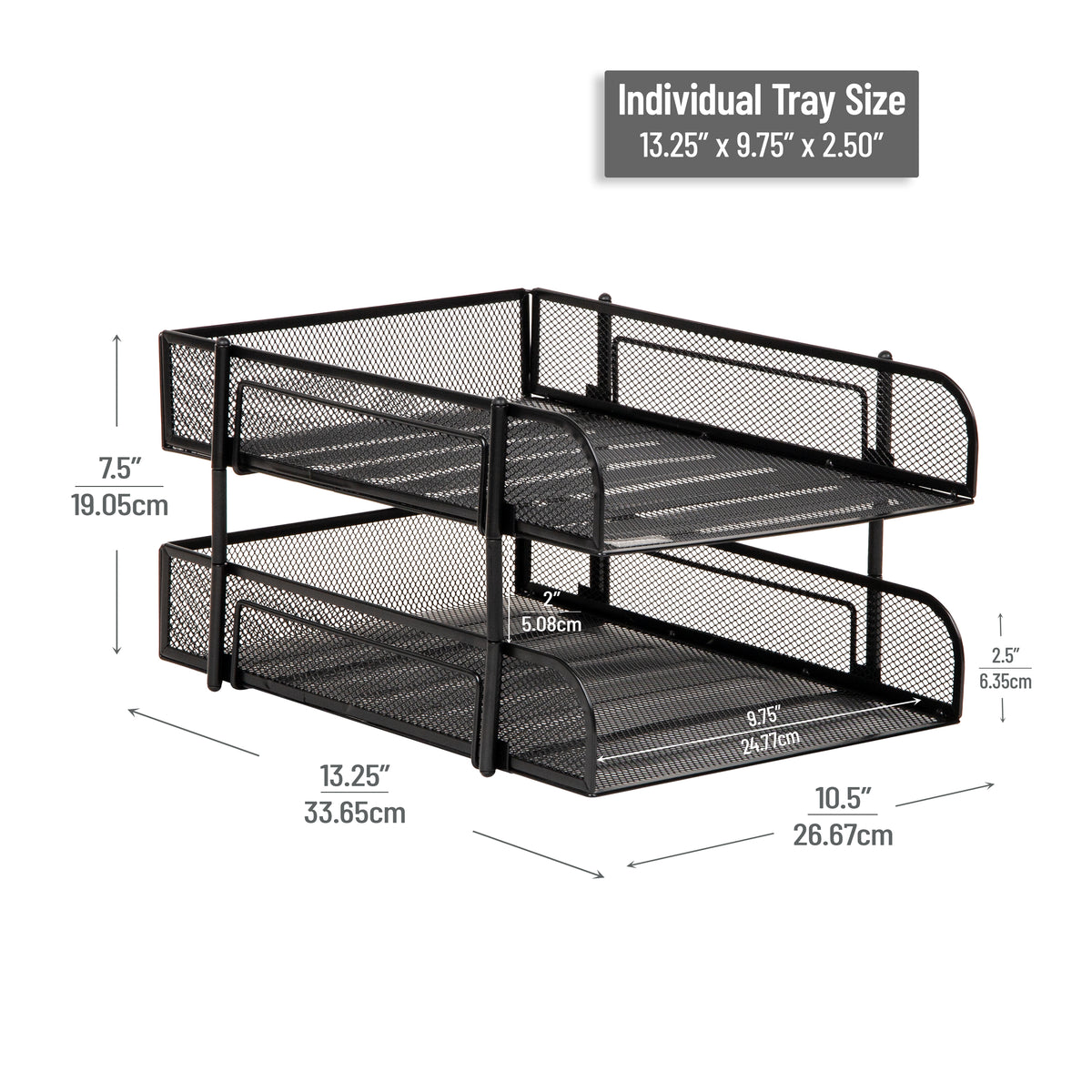 Mind Reader Stackable Paper Tray, Desktop Organizer, File Storage, Office, Metal Mesh, 10.5"L x 13.25"W x 7.5"H, 2 Pcs