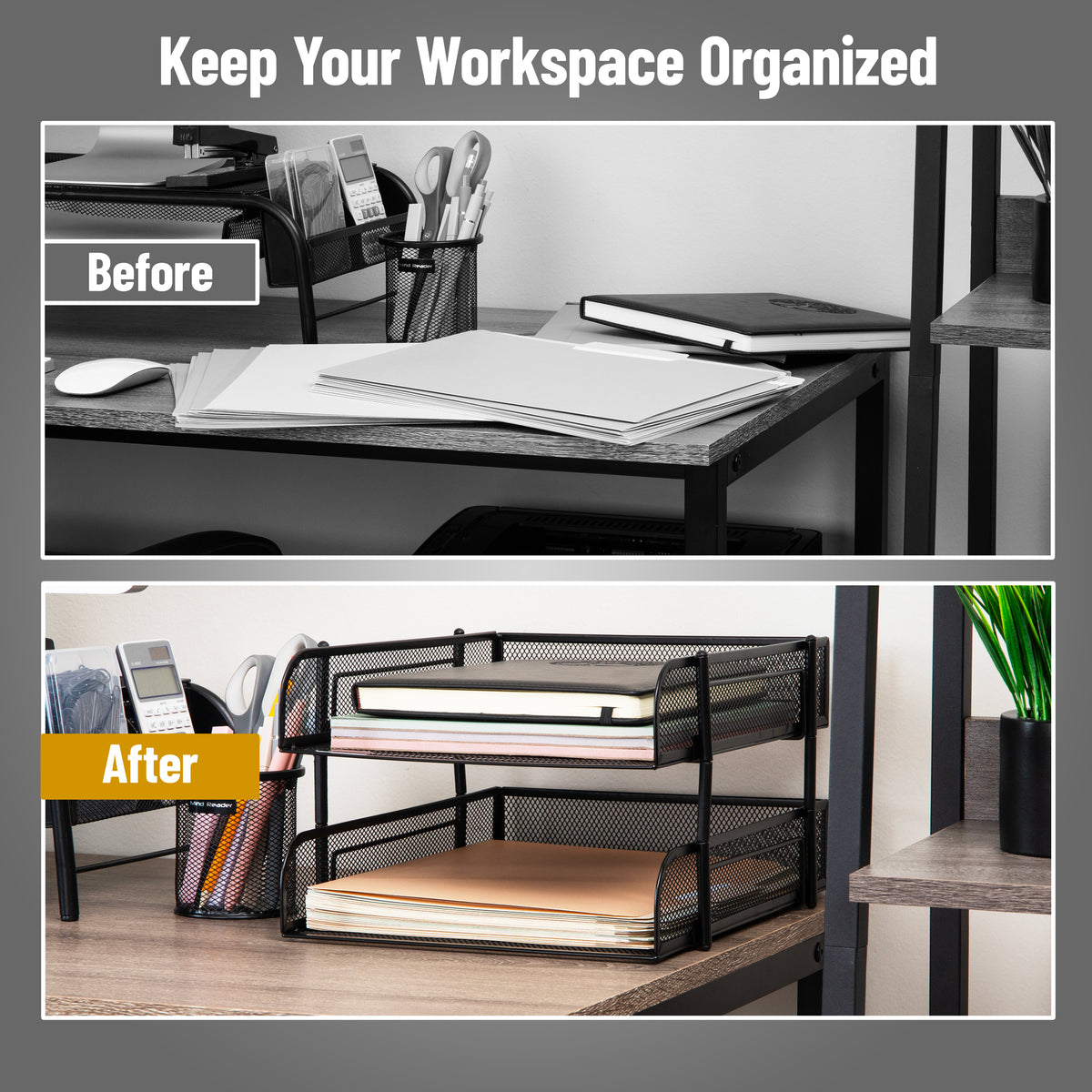 Mind Reader Stackable Paper Tray, Desktop Organizer, File Storage, Office, Metal Mesh, 10.5"L x 13.25"W x 7.5"H, 2 Pcs