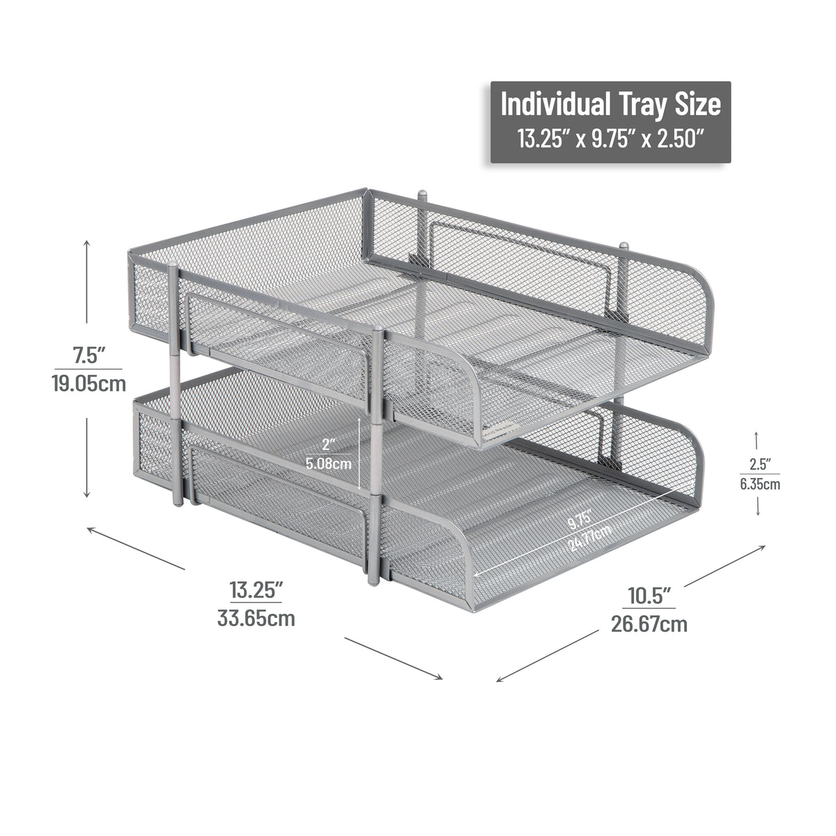 Mind Reader Stackable Paper Tray, Desktop Organizer, File Storage, Office, Metal Mesh, 10.5"L x 13.25"W x 7.5"H, 2 Pcs