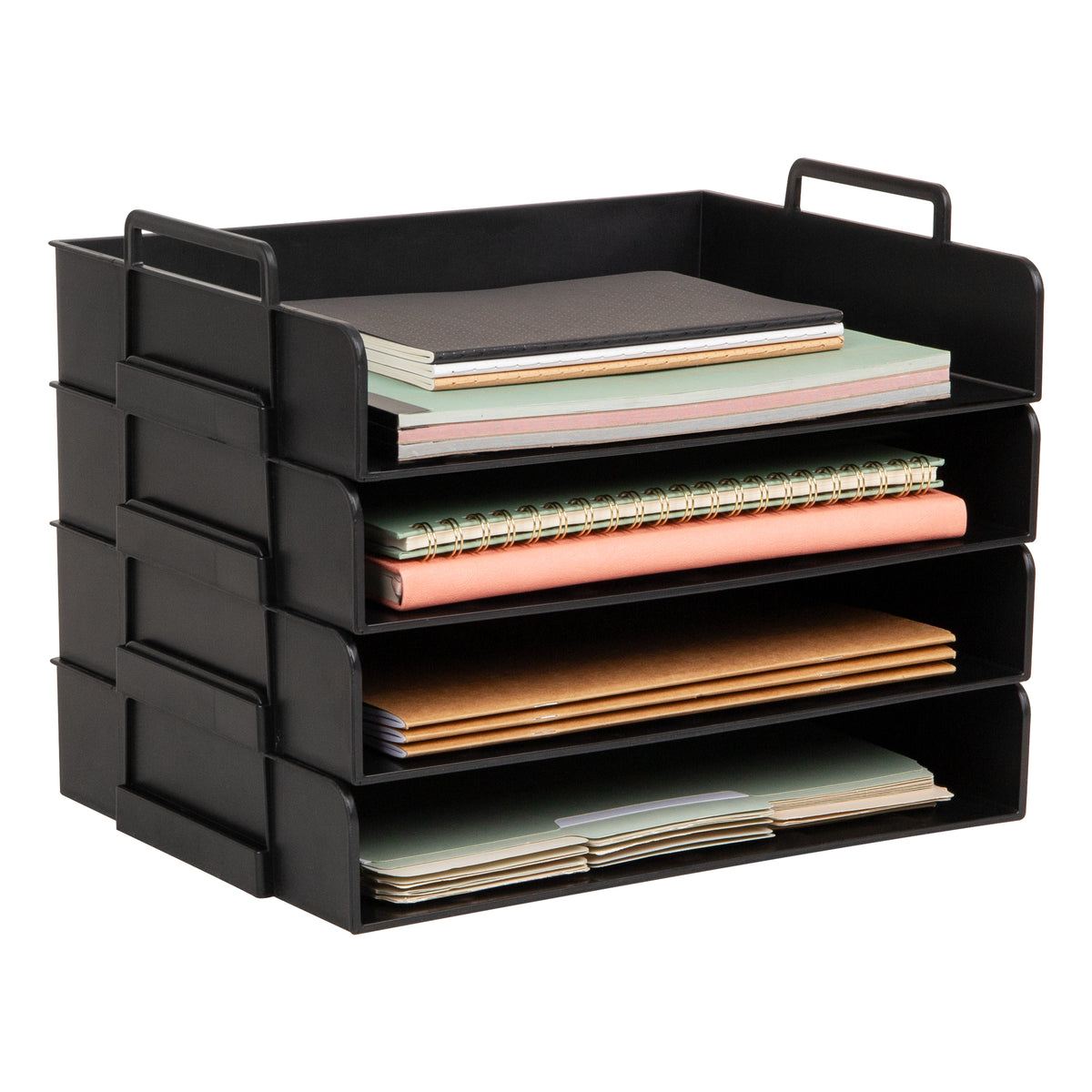 Mind Reader Stackable Paper Tray, Desktop Organizer, File Storage, Office, Plastic, 13.75"L x 10"W x 10.75"H, 4 Pcs.