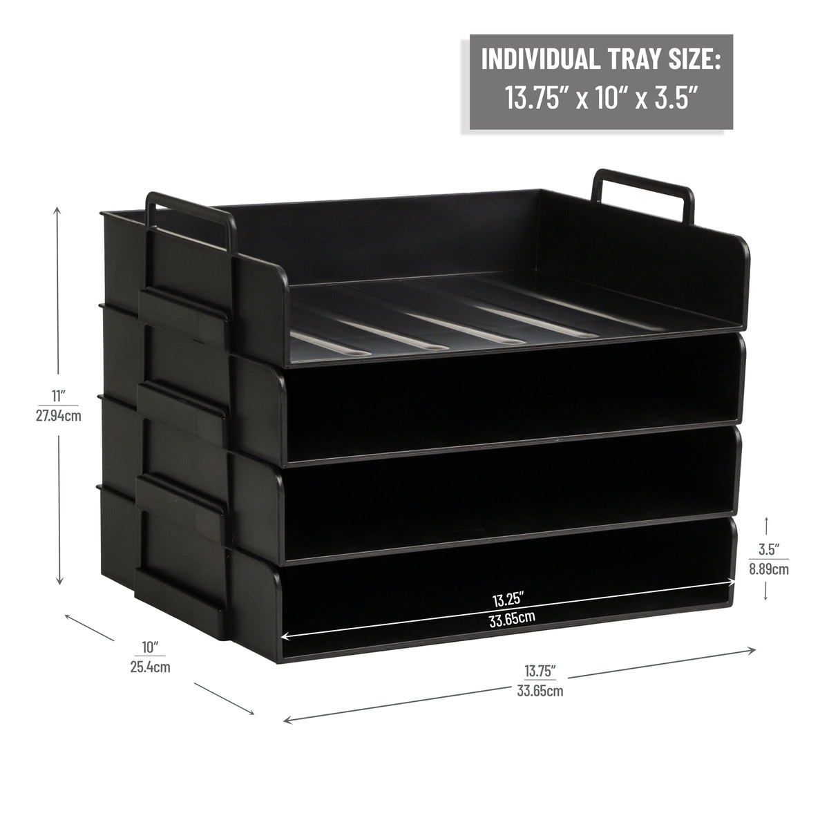 Mind Reader Stackable Paper Tray, Desktop Organizer, File Storage, Office, Plastic, 13.75"L x 10"W x 10.75"H, 4 Pcs.