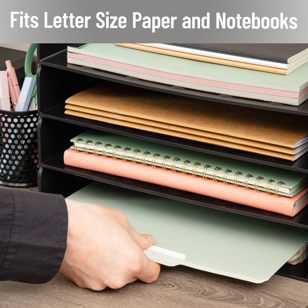 Mind Reader Stackable Paper Tray, Desktop Organizer, File Storage, Office, Plastic, 13.75"L x 10"W x 10.75"H, 4 Pcs.