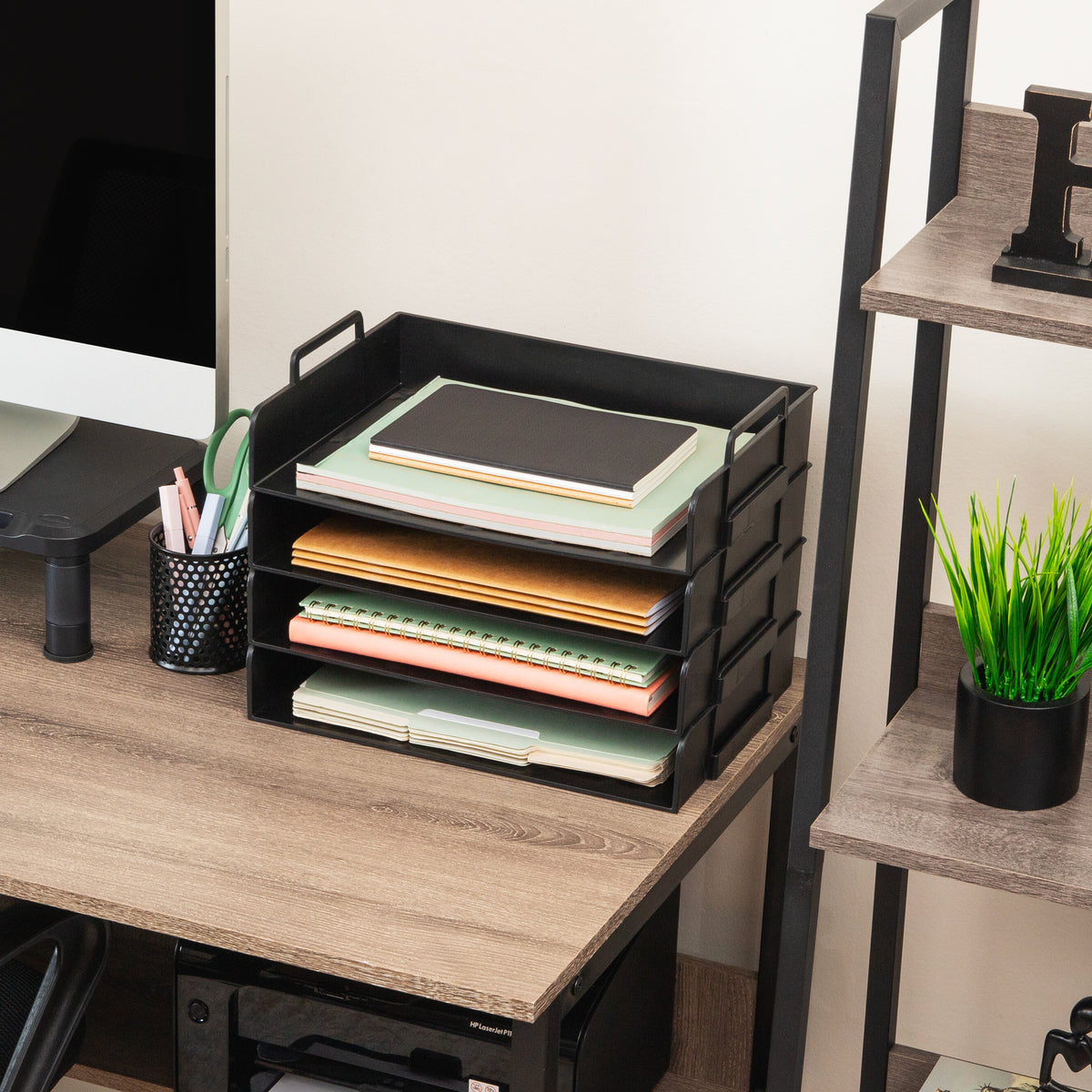 Mind Reader Stackable Paper Tray, Desktop Organizer, File Storage, Office, Plastic, 13.75"L x 10"W x 10.75"H, 4 Pcs.