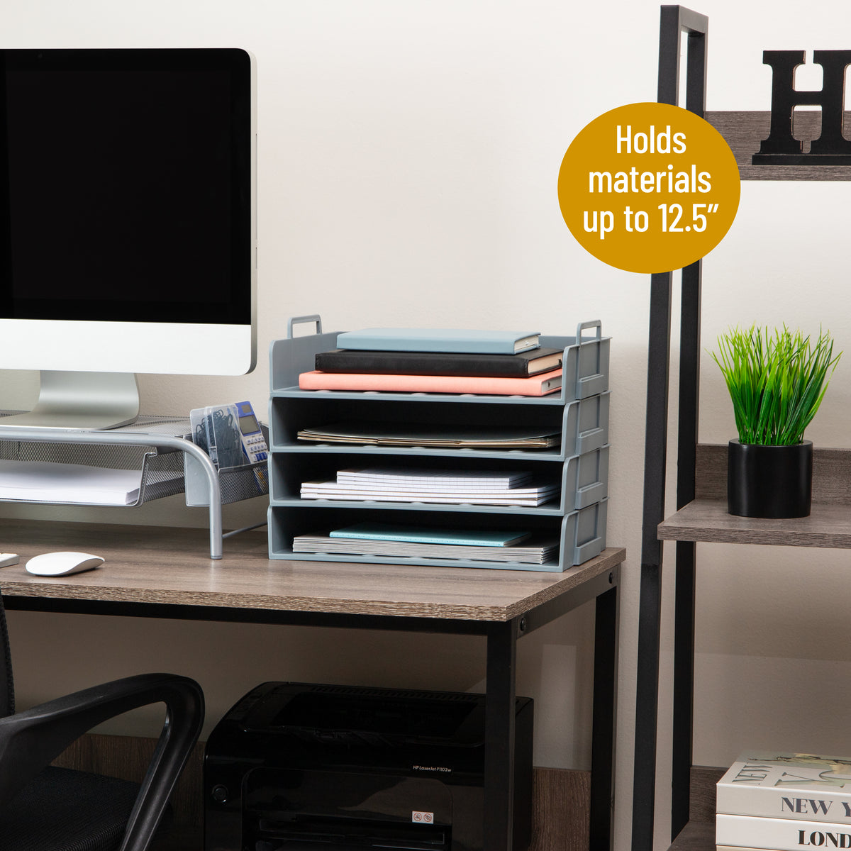 Mind Reader Stackable Paper Tray, Desktop Organizer, File Storage, Office, Plastic, 13.75"L x 10"W x 10.75"H, 4 Pcs.