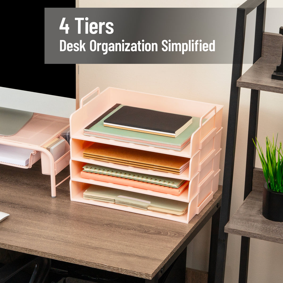 Mind Reader Stackable Paper Tray, Desktop Organizer, File Storage, Office, Plastic, 13.75"L x 10"W x 10.75"H, 4 Pcs.