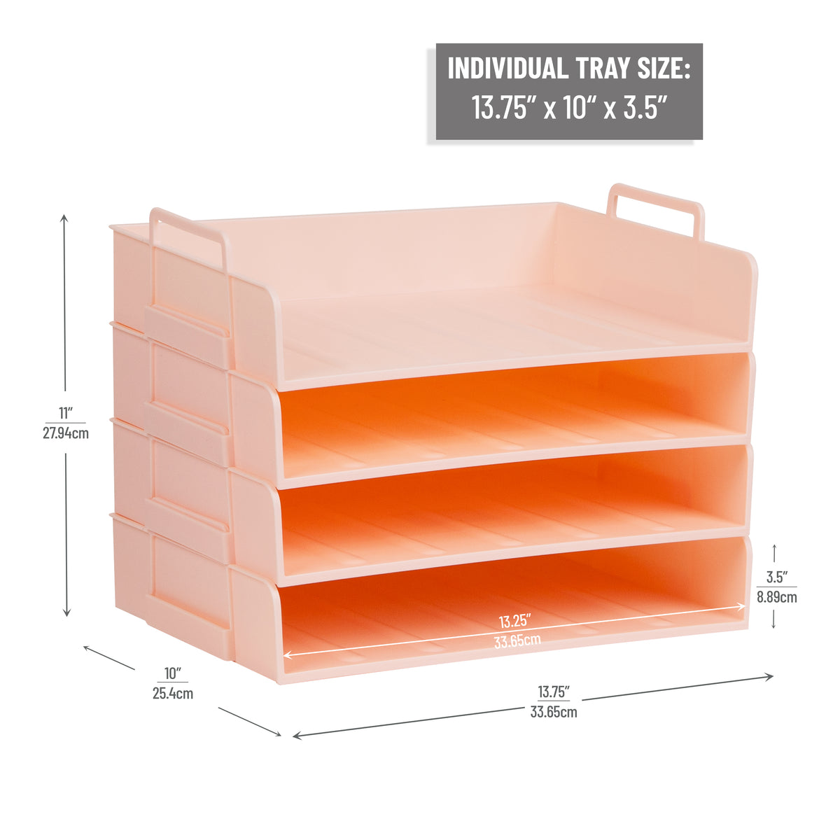 Mind Reader Stackable Paper Tray, Desktop Organizer, File Storage, Office, Plastic, 13.75"L x 10"W x 10.75"H, 4 Pcs.