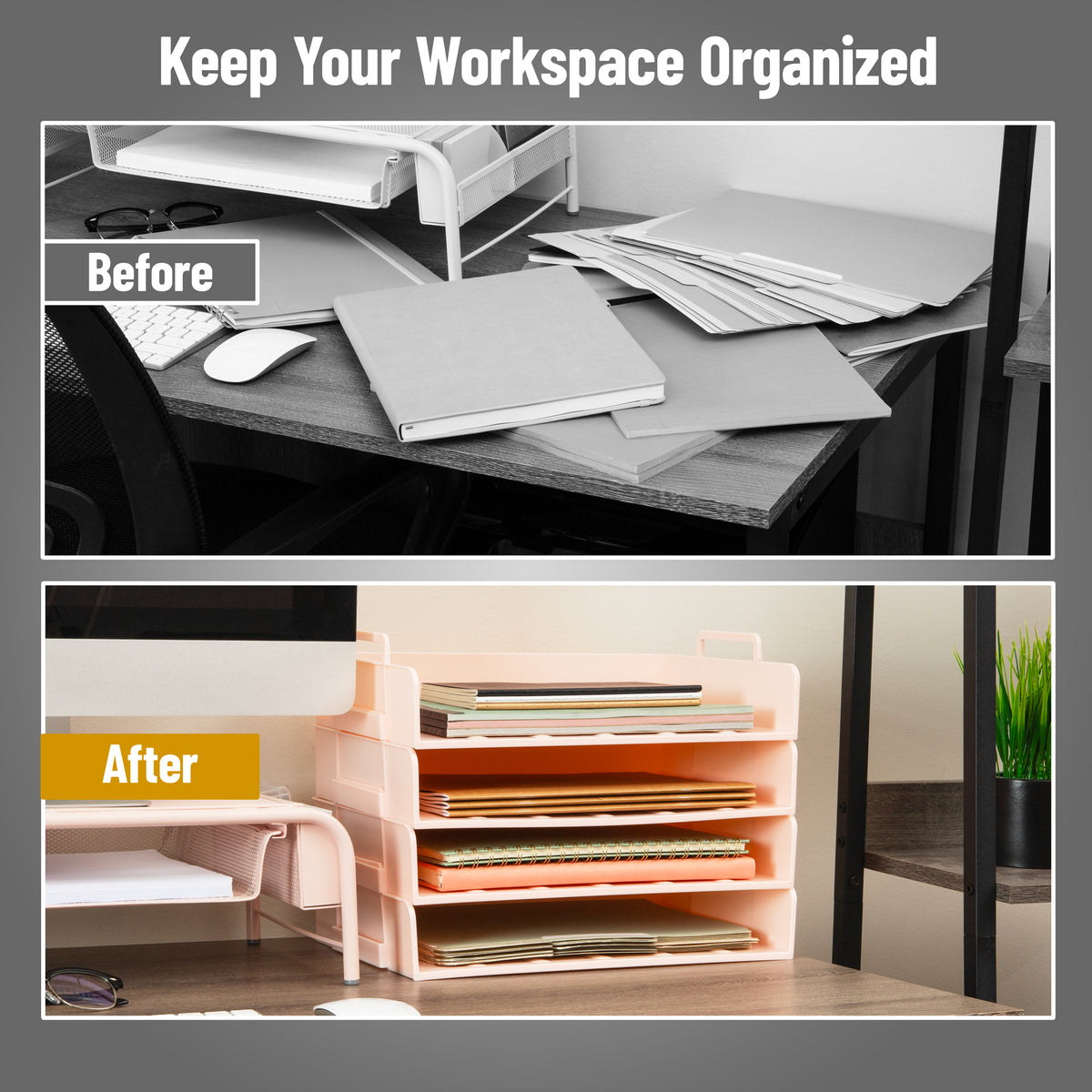 Mind Reader Stackable Paper Tray, Desktop Organizer, File Storage, Office, Plastic, 13.75"L x 10"W x 10.75"H, 4 Pcs.