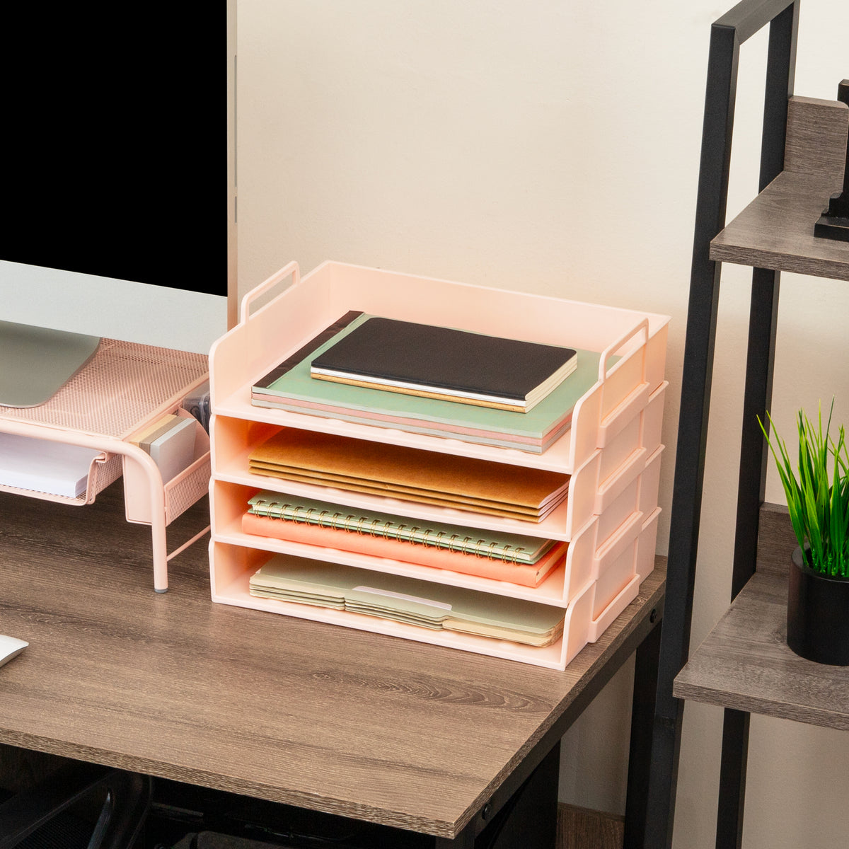 Mind Reader Stackable Paper Tray, Desktop Organizer, File Storage, Office, Plastic, 13.75"L x 10"W x 10.75"H, 4 Pcs.