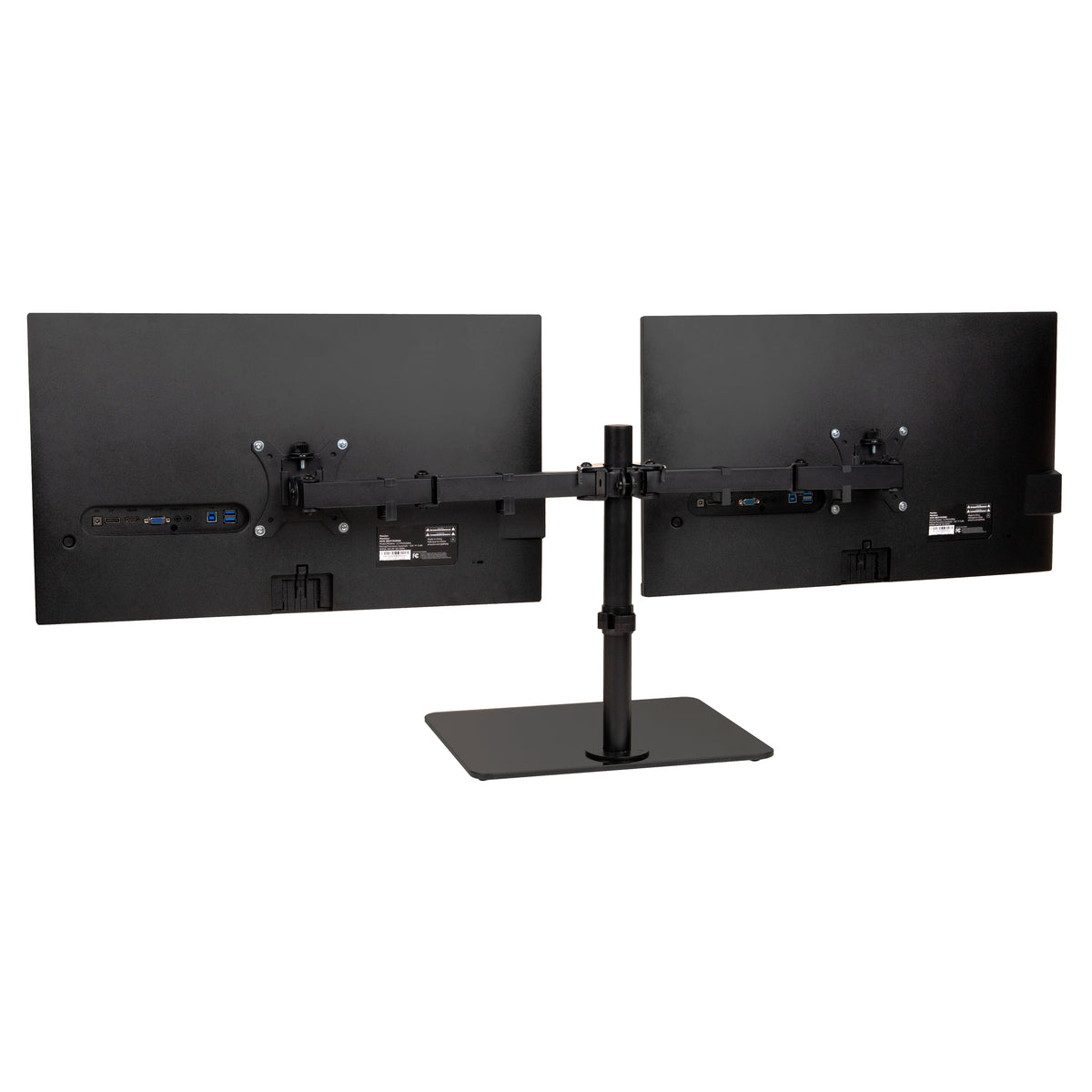 Mind Reader Freestanding Dual Monitor Desk Mount for 13"-32" Screens , VESA 75x75/100x100, Full Motion with 180° Rotation, ±90° Swivel, ±45° Tilt, Holds Up to 17.6 lbs Each – No Clamp, Base Stand with Cable Management, Black