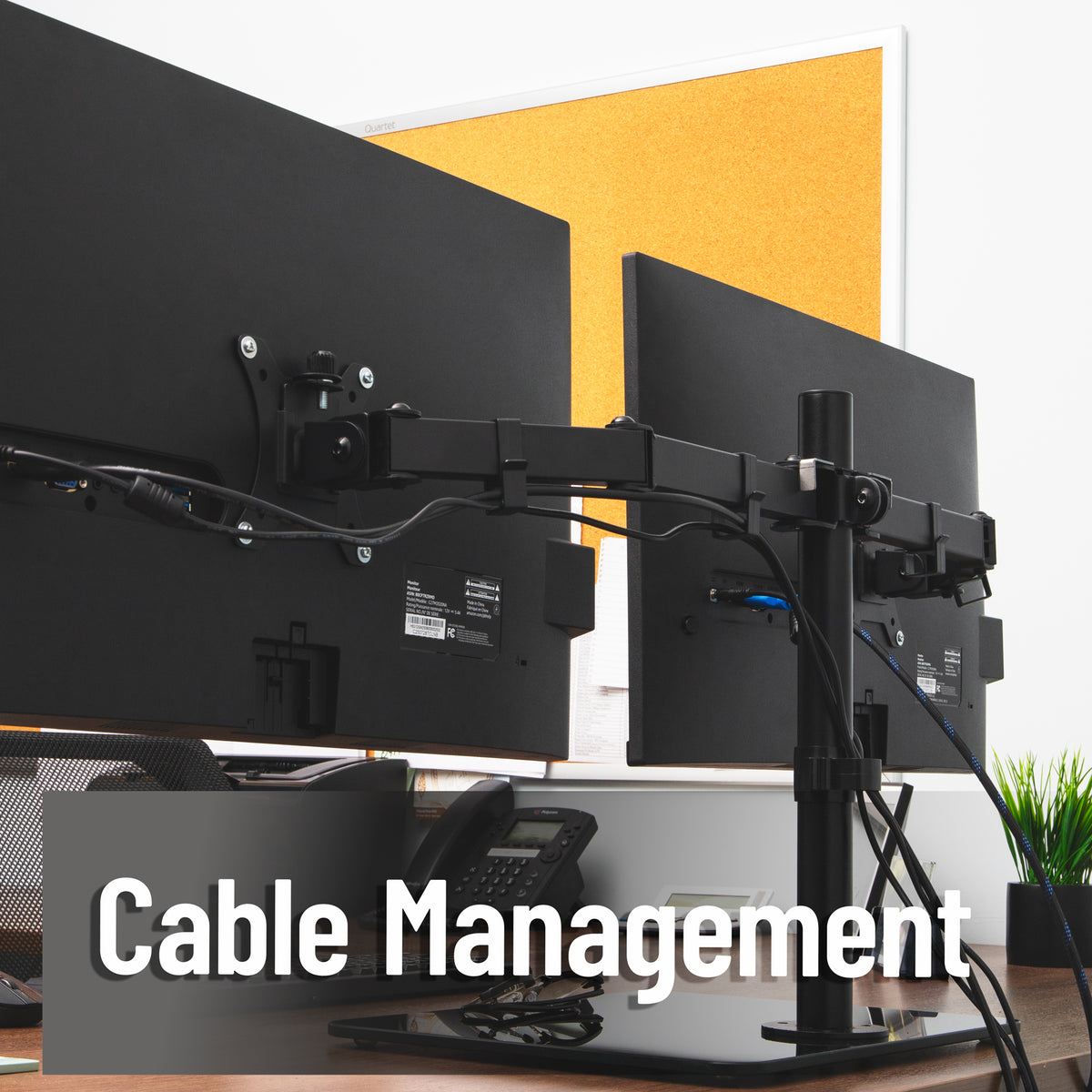 Mind Reader Freestanding Dual Monitor Desk Mount for 13"-32" Screens , VESA 75x75/100x100, Full Motion with 180° Rotation, ±90° Swivel, ±45° Tilt, Holds Up to 17.6 lbs Each – No Clamp, Base Stand with Cable Management, Black
