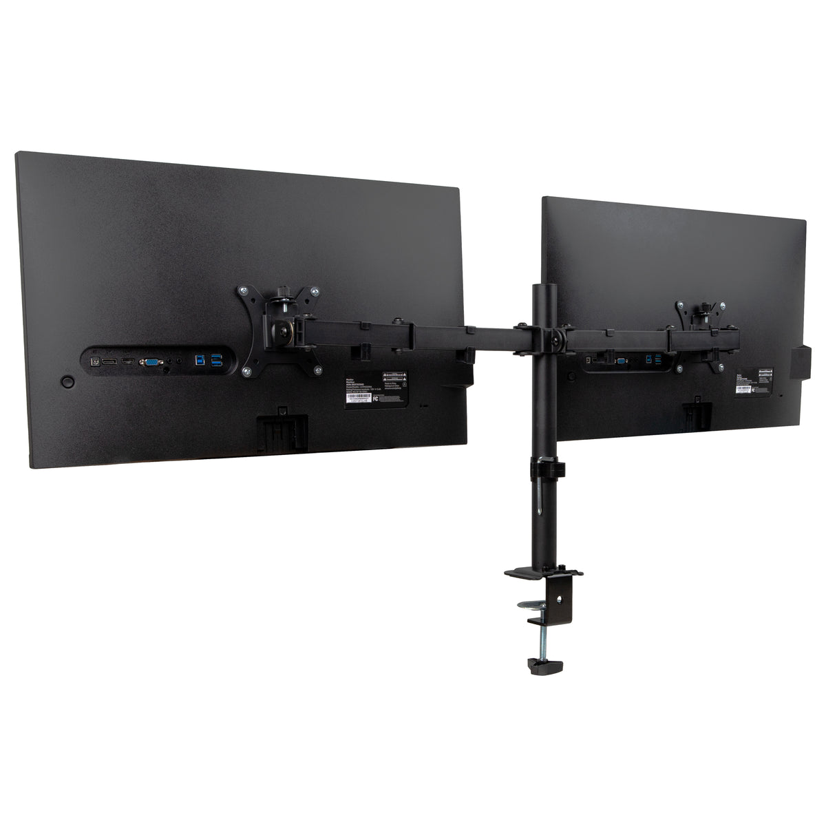 Mind Reader Dual Monitor Desk Mount for 13"-32" Screens, Adjustable VESA Mount with 180° Rotation, ±90° Swivel, ±45° Tilt, Integrated Cable Management, 17.6 lb Capacity Each, Black