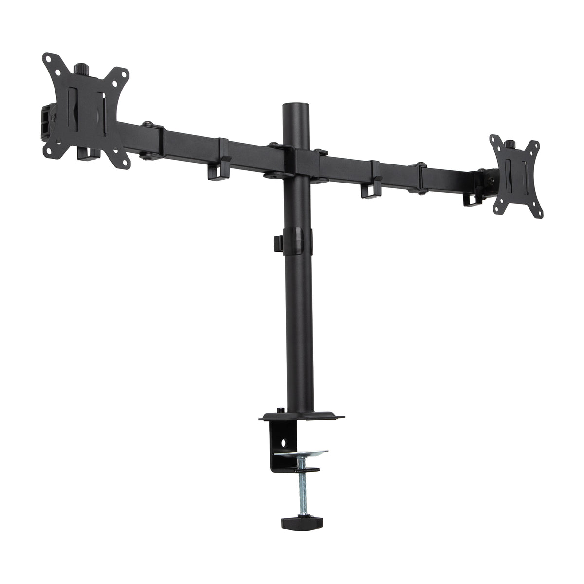 Mind Reader Dual Monitor Desk Mount for 13"-32" Screens, Adjustable VESA Mount with 180° Rotation, ±90° Swivel, ±45° Tilt, Integrated Cable Management, 17.6 lb Capacity Each, Black