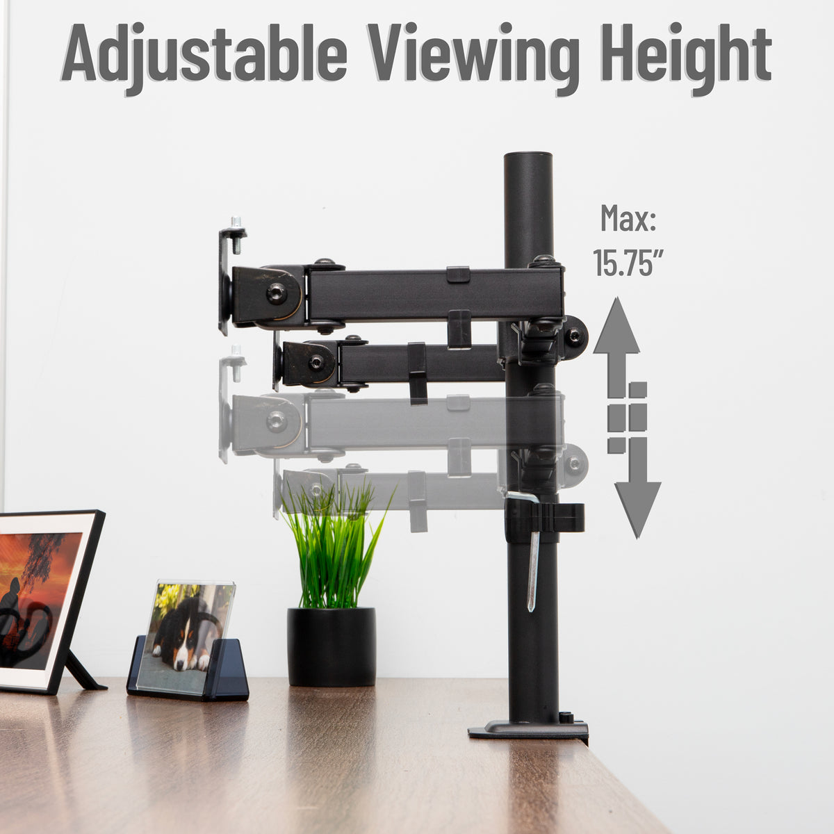 Mind Reader Dual Monitor Desk Mount for 13"-32" Screens, Adjustable VESA Mount with 180° Rotation, ±90° Swivel, ±45° Tilt, Integrated Cable Management, 17.6 lb Capacity Each, Black