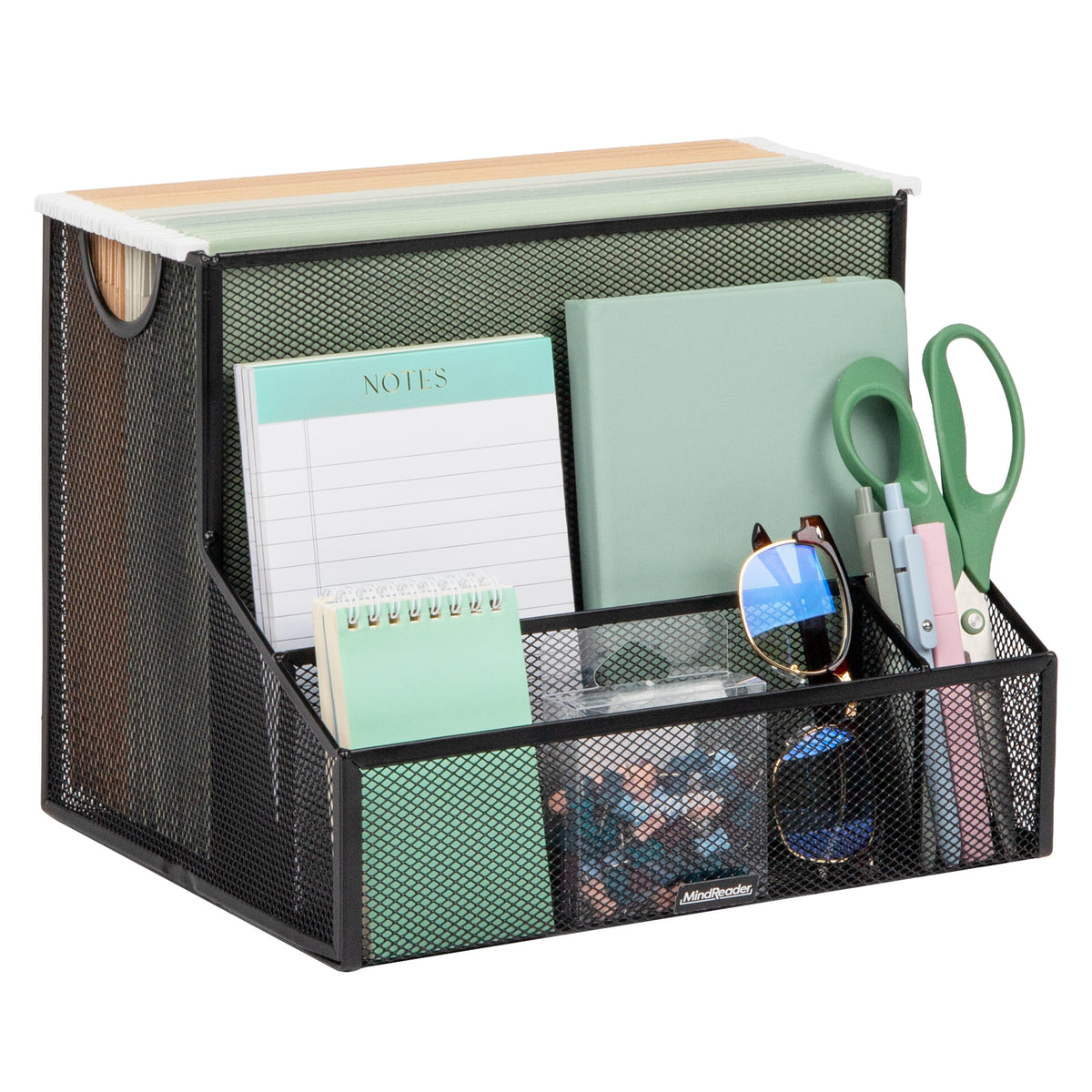Mind Reader Desktop Organizer, Vertical File Storage, Letter Size, Office, Metal Mesh, 12.15"L x 9.5"W x 9.5"H, Black