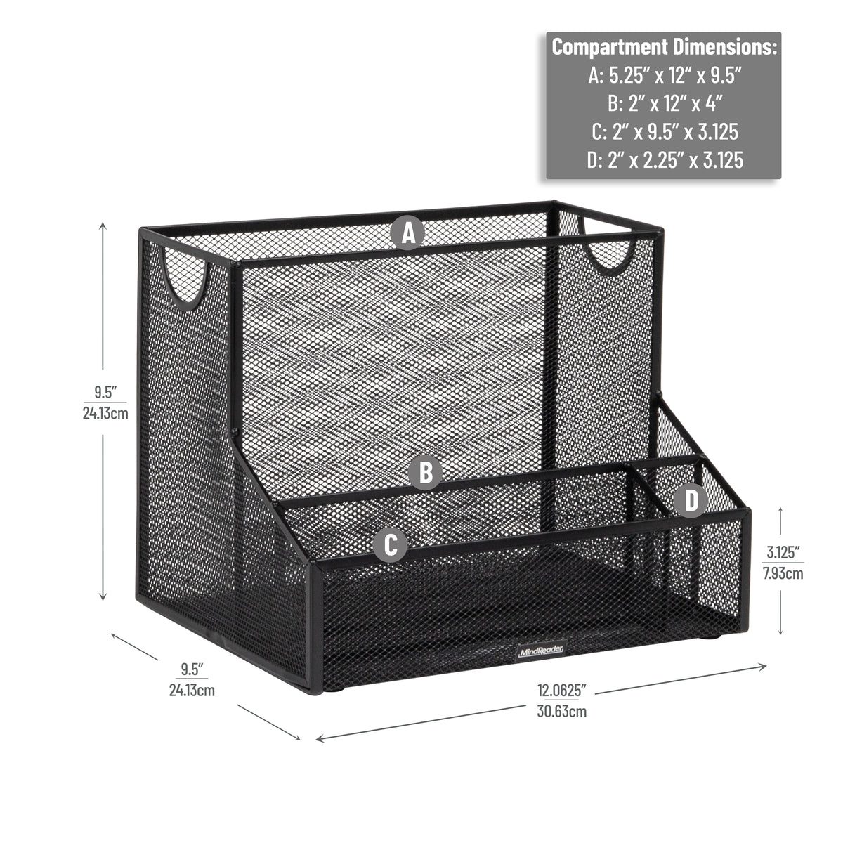 Mind Reader Desktop Organizer, Vertical File Storage, Letter Size, Office, Metal Mesh, 12.15"L x 9.5"W x 9.5"H, Black