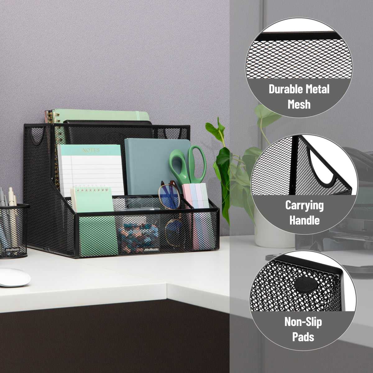 Mind Reader Desktop Organizer, Vertical File Storage, Letter Size, Office, Metal Mesh, 12.15"L x 9.5"W x 9.5"H, Black