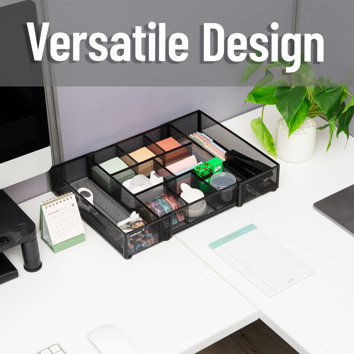 Mind Reader Expandable Mesh Desk Drawer Organizer, Adjustable from 9.25" to 17.125", Office Supply Storage Tray, Makeup Organizer, Black