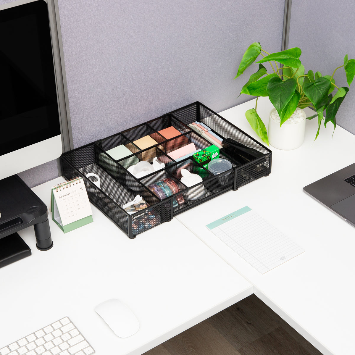 Mind Reader Expandable Mesh Desk Drawer Organizer, Adjustable from 9.25" to 17.125", Office Supply Storage Tray, Makeup Organizer, Black
