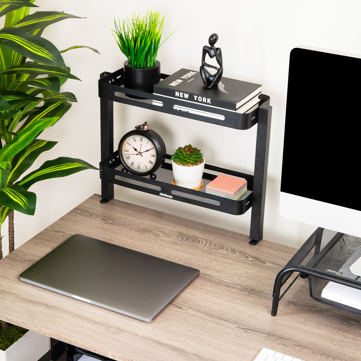 Mind Reader 2-Tier Desk Organizer with Clamp, Accessory Shelf for Office or Gaming, Office, Metal, Black