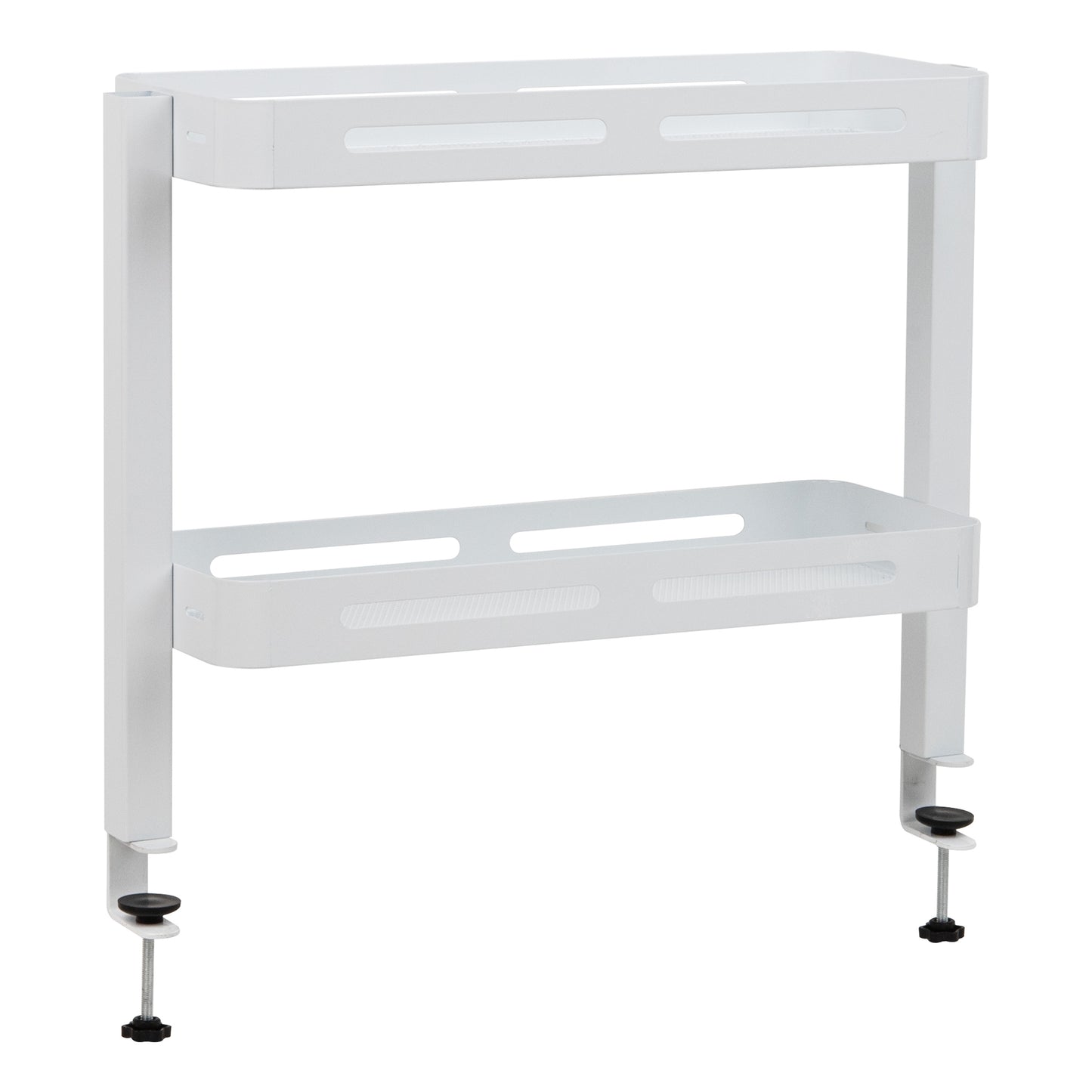 Mind Reader 2-Tier Desk Organizer with Clamp, Accessory Shelf for Office or Gaming, Office, Metal, White