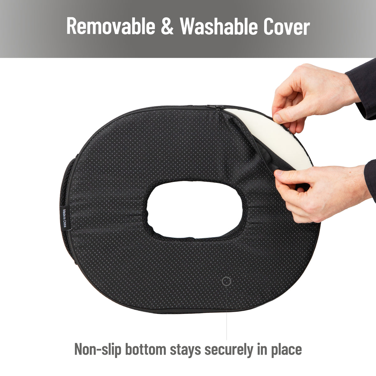 Mind Reader Air-Cloud Gel Donut Pillow, Ergonomic Memory Foam Seat Cushion with Cooling Core, Tailbone, Hemorrhoid, Pregnancy Relief, Black