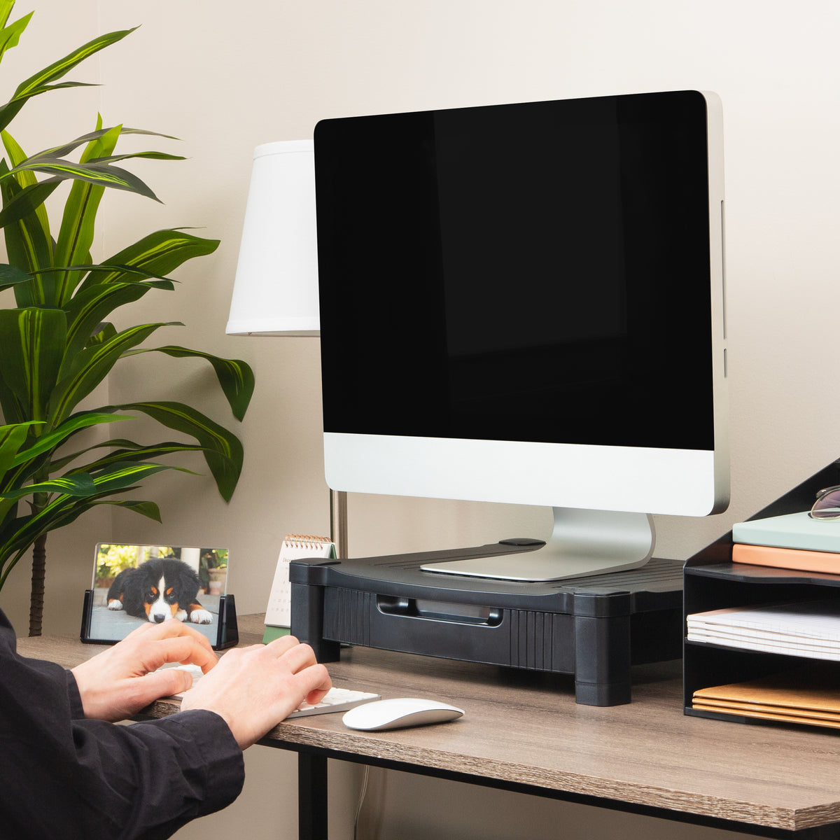 Mind Reader Monitor Stand, Storage Drawer, Desktop Organizer, Laptop Riser, Office, 17.25"L x 13.25"W x 4"H, Black