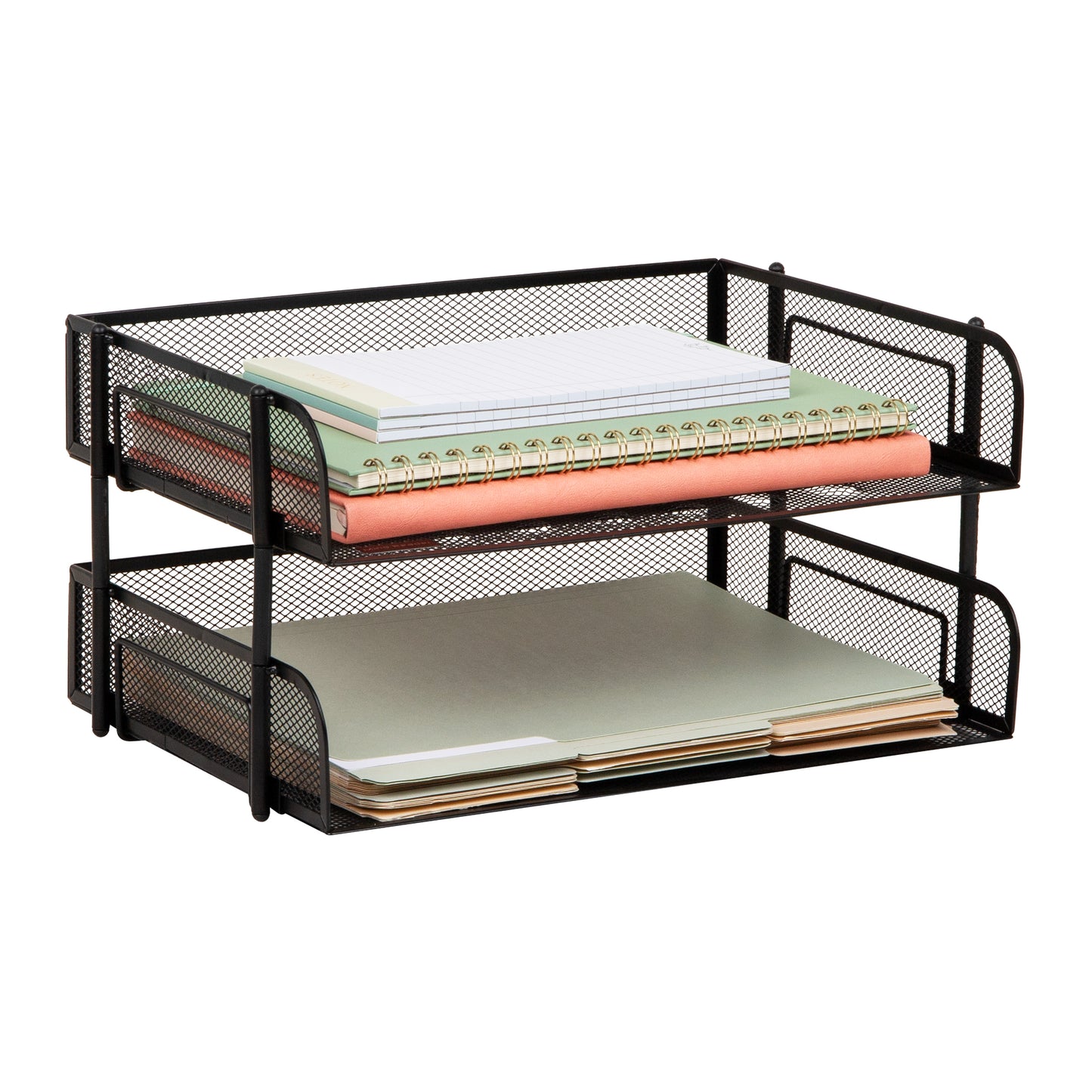 Mind Reader 2-Tier Stackable Paper Tray, Desktop Organizer for Letter-Size Documents, Office File Storage, Metal Mesh, Set of 2