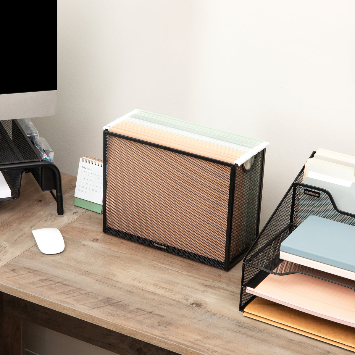 Mind Reader Vertical File Storage, Desktop Organizer, Hanging Files, Office, Metal Mesh, 12.25"L x 5.5"W x 10"H