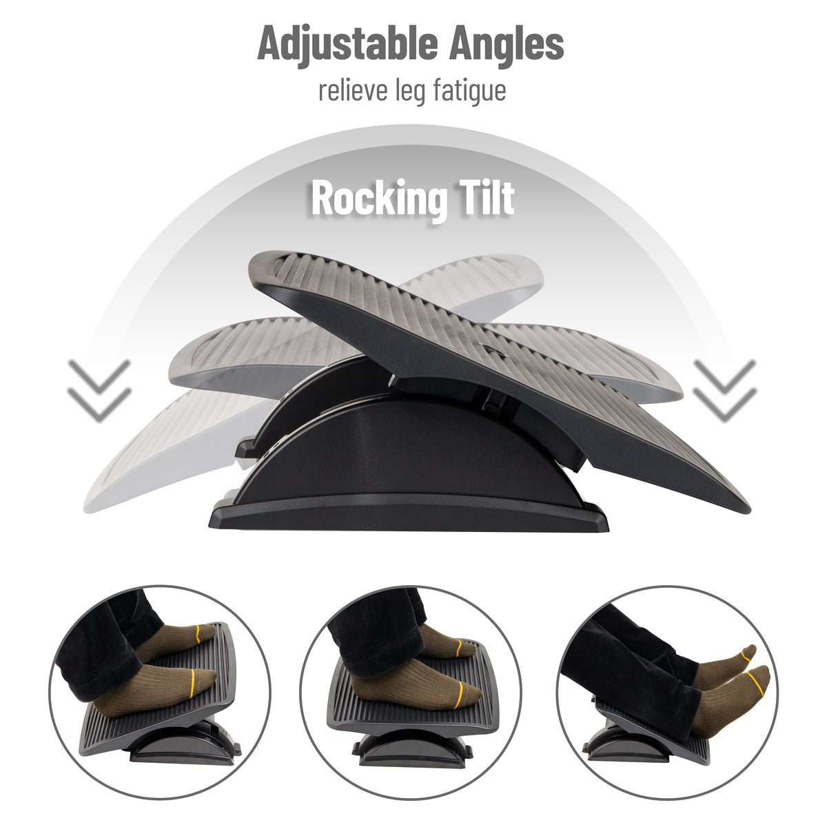 Mind Reader Foot Rest, Under Desk at Work, Ergonomic, Height Adjustable, Office, Plastic, 17.5"L x 13.5"W x 3.5"H, Black