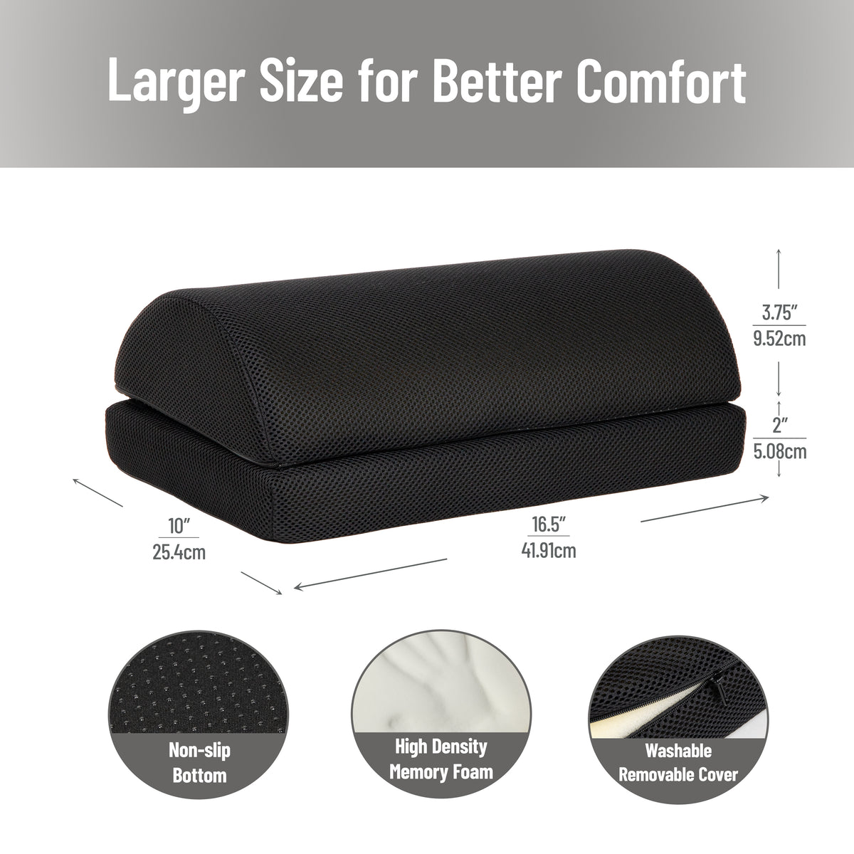 Mind Reader Air-Cloud Memory Foam Under Desk Footrest, Ergonomic Support for Back, Hip, Legs, Knees & Feet, Adjustable Height, Memory Foam, Black