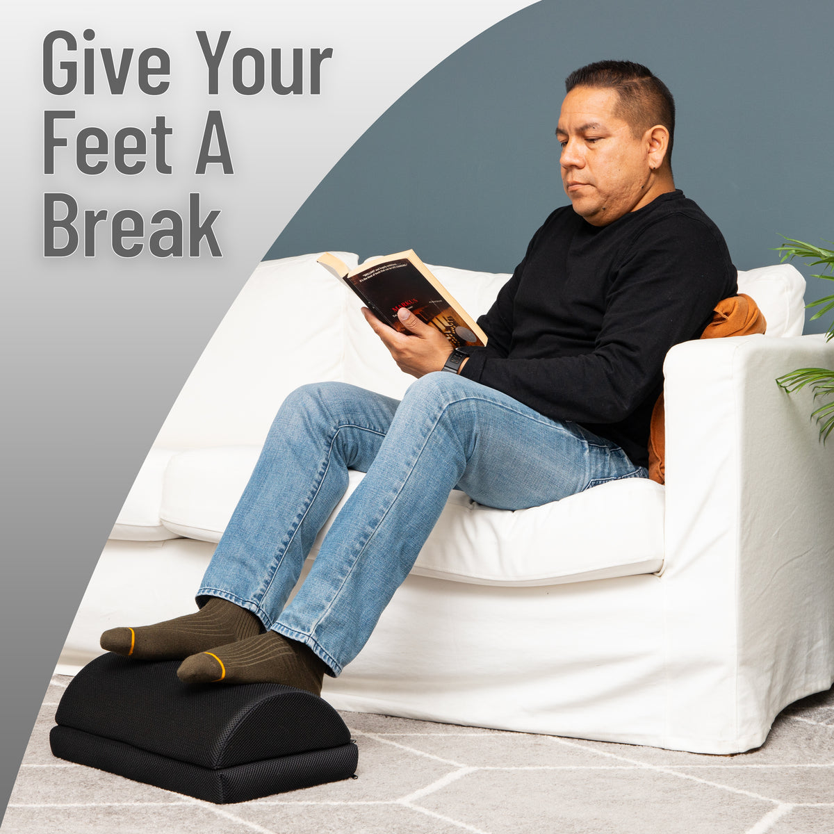 Mind Reader Air-Cloud Memory Foam Under Desk Footrest, Ergonomic Support for Back, Hip, Legs, Knees & Feet, Adjustable Height, Memory Foam, Black
