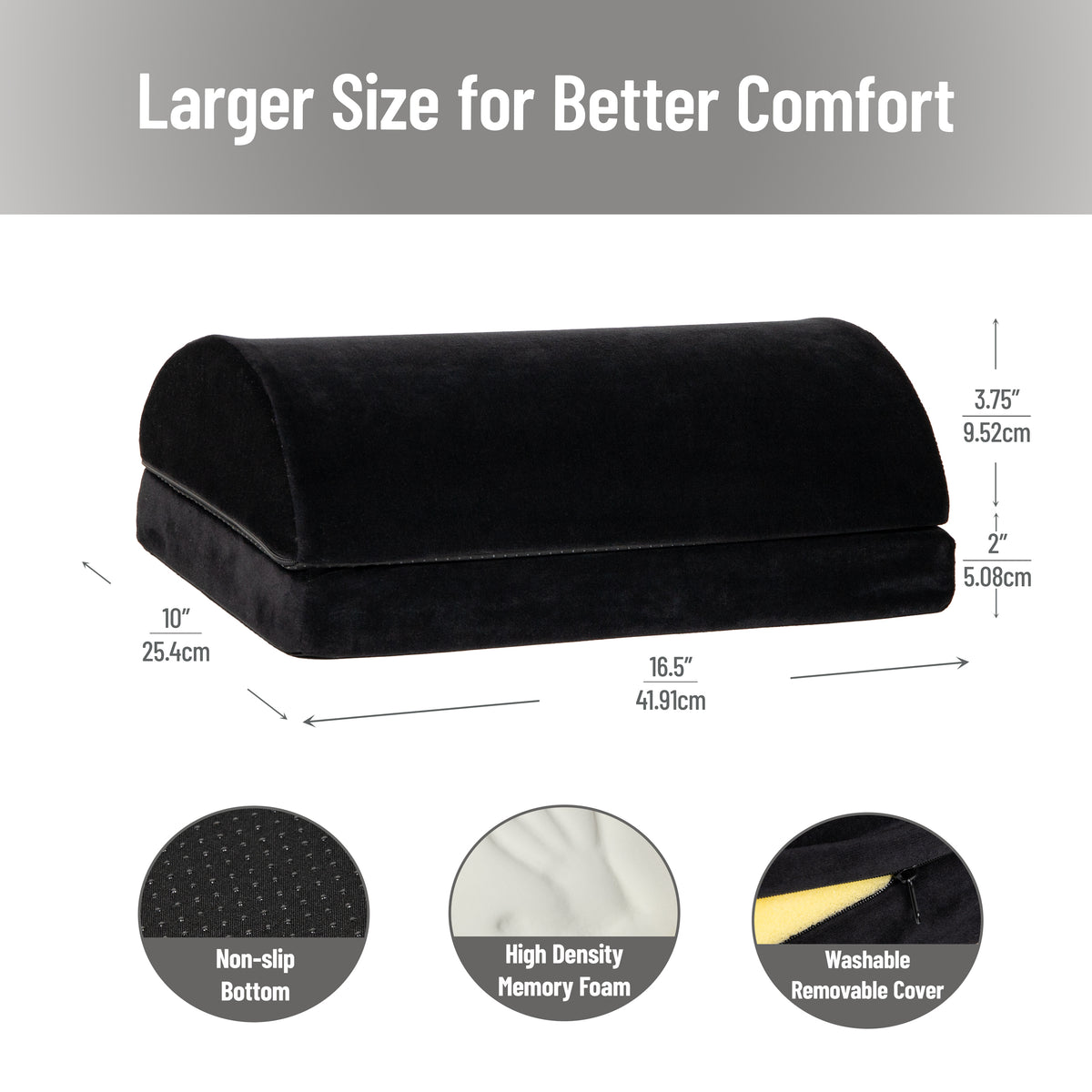 Mind Reader Air-Cloud Memory Foam Under Desk Footrest, Ergonomic Support for Back, Hip, Legs, Knees & Feet, Adjustable Height, Memory Foam, Black