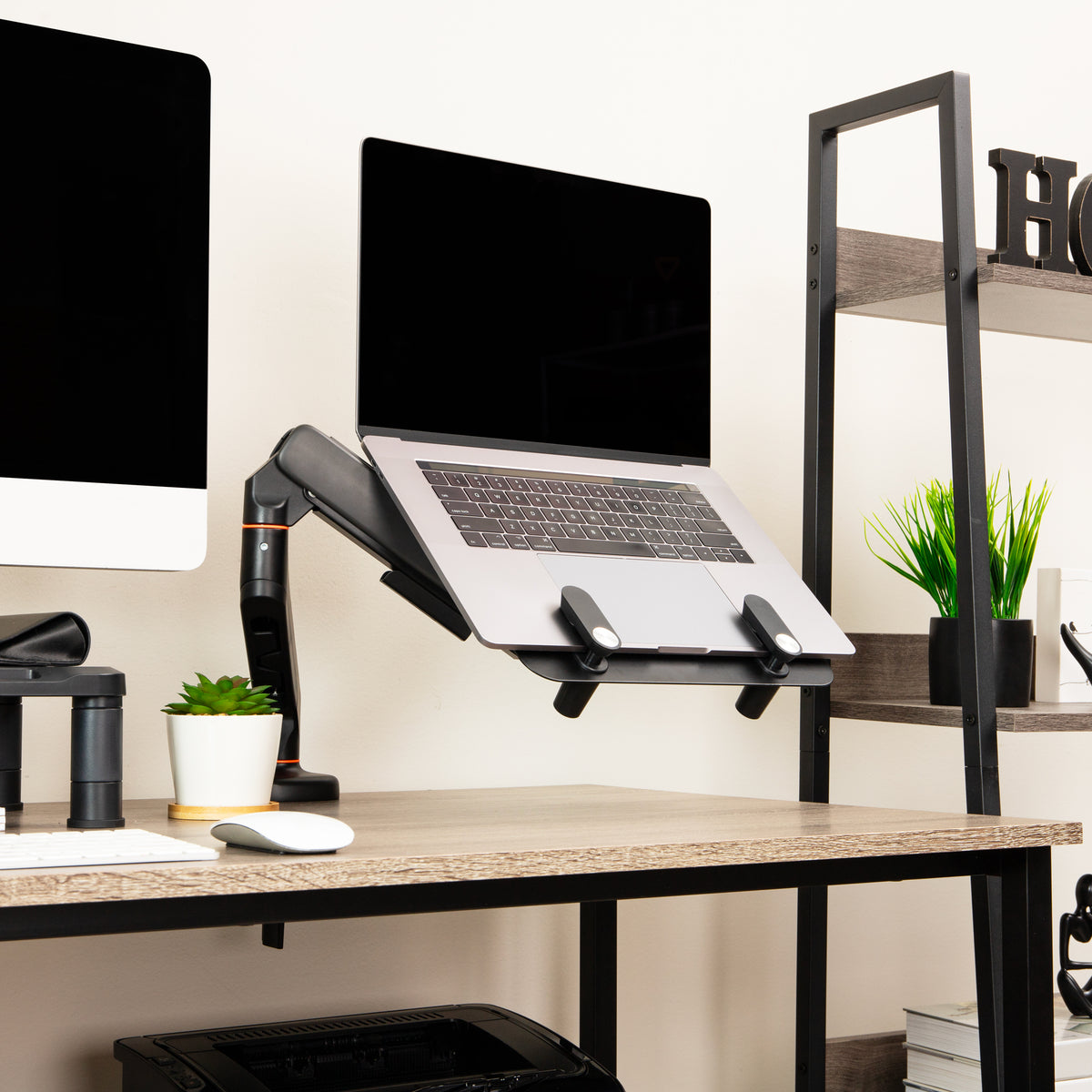 Mind Reader Gas Spring Laptop Desk Mount, Fits 11.6–17.3" Laptops or Monitors, 180° Rotate, 13.2 lb Capacity, Single Arm with Integrated Cable Management, Adjustable Tilt/Swivel, Black