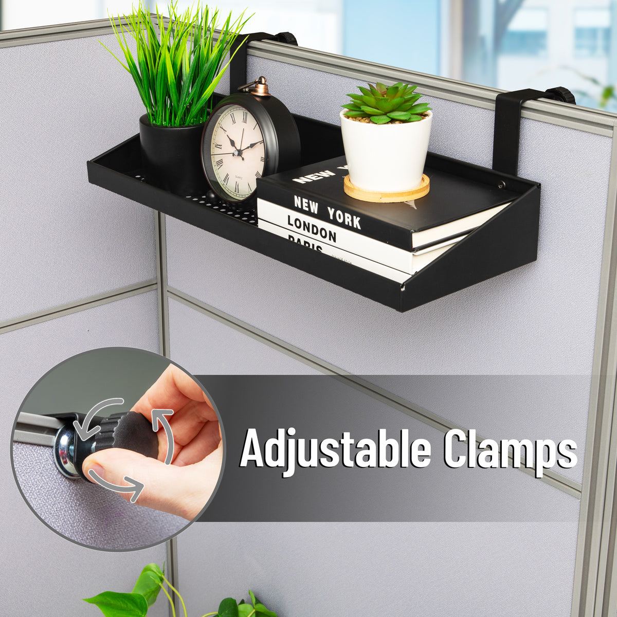 Mind Reader Hanging Cubicle Shelf, Metal Storage Organizer for Office or Home, 20.25"L x 7"W, Black
