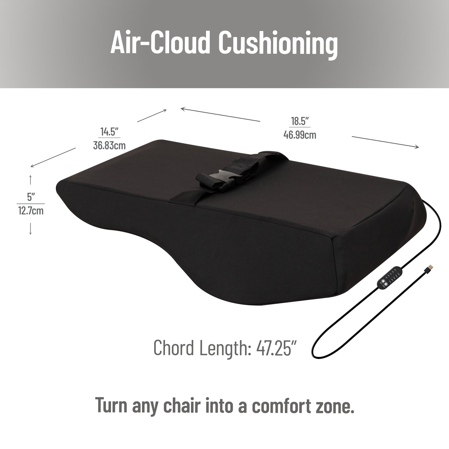 Mind Reader Heated Air-Cloud Lumbar Cushion, Ergonomic Memory Foam Back Support Pillow with Adjustable Heat Settings and Timer, Black