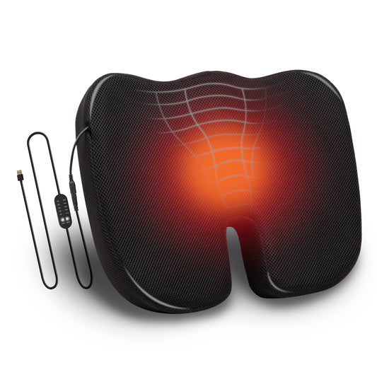 Mind Reader Heated Memory Foam Seat Cushion, Air-Cloud Technology, Coccyx & Hip Pain Relief with 4 Heat Settings, Timer & Auto Shut-Off, Black