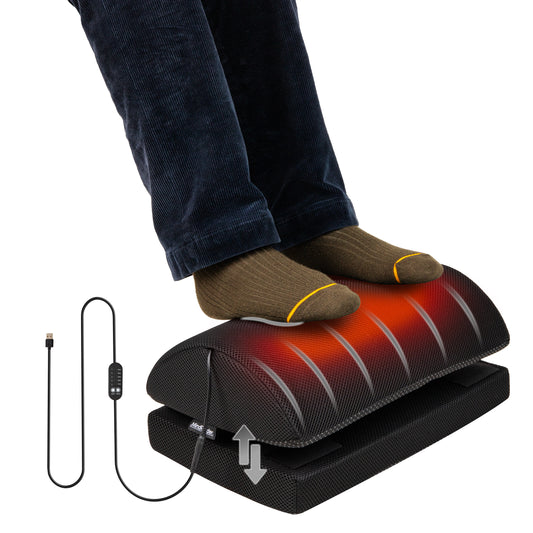 Mind Reader Heated Memory Foam Footrest, Under Desk Ergonomic Support with 4 Heat Settings, Timer & Auto Shut-Off, Adjustable Height, Black