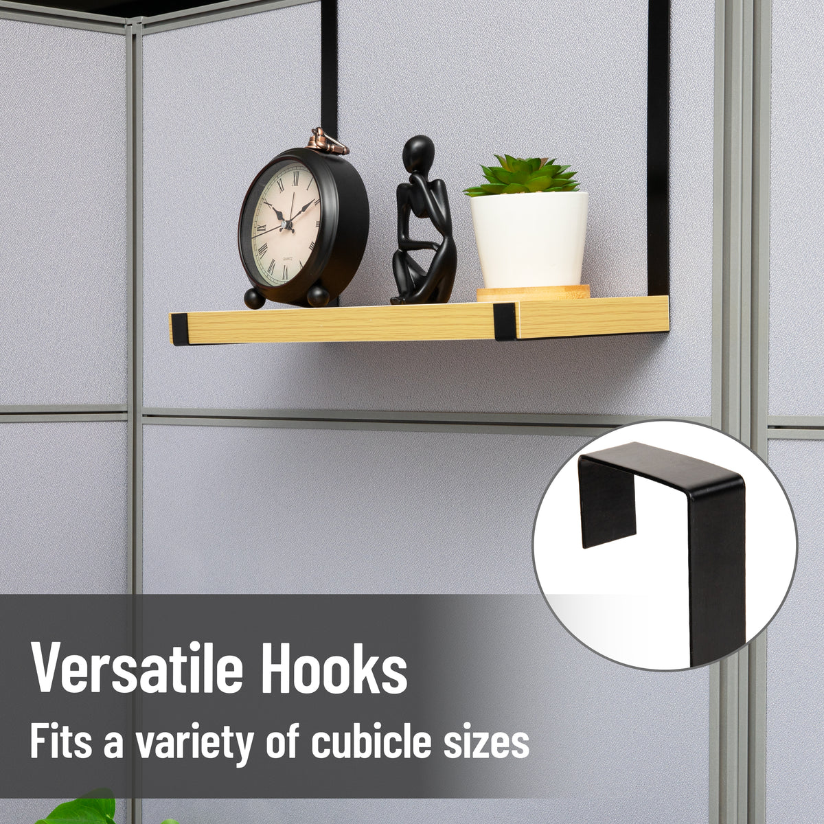 Mind Reader Hanging Cubicle Shelf Organizer, Cubicle Shelf for Office Supplies, Plants, and Decor, Easy to Install, MDF and Metal, 15.75"L x 5.75"W x 11.75"H, Brown
