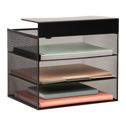 Mind Reader Slide-On Under Desk File Organizer, No Tools Required, Hanging Storage for Laptops, Folders, and Notebooks, Metal, Black