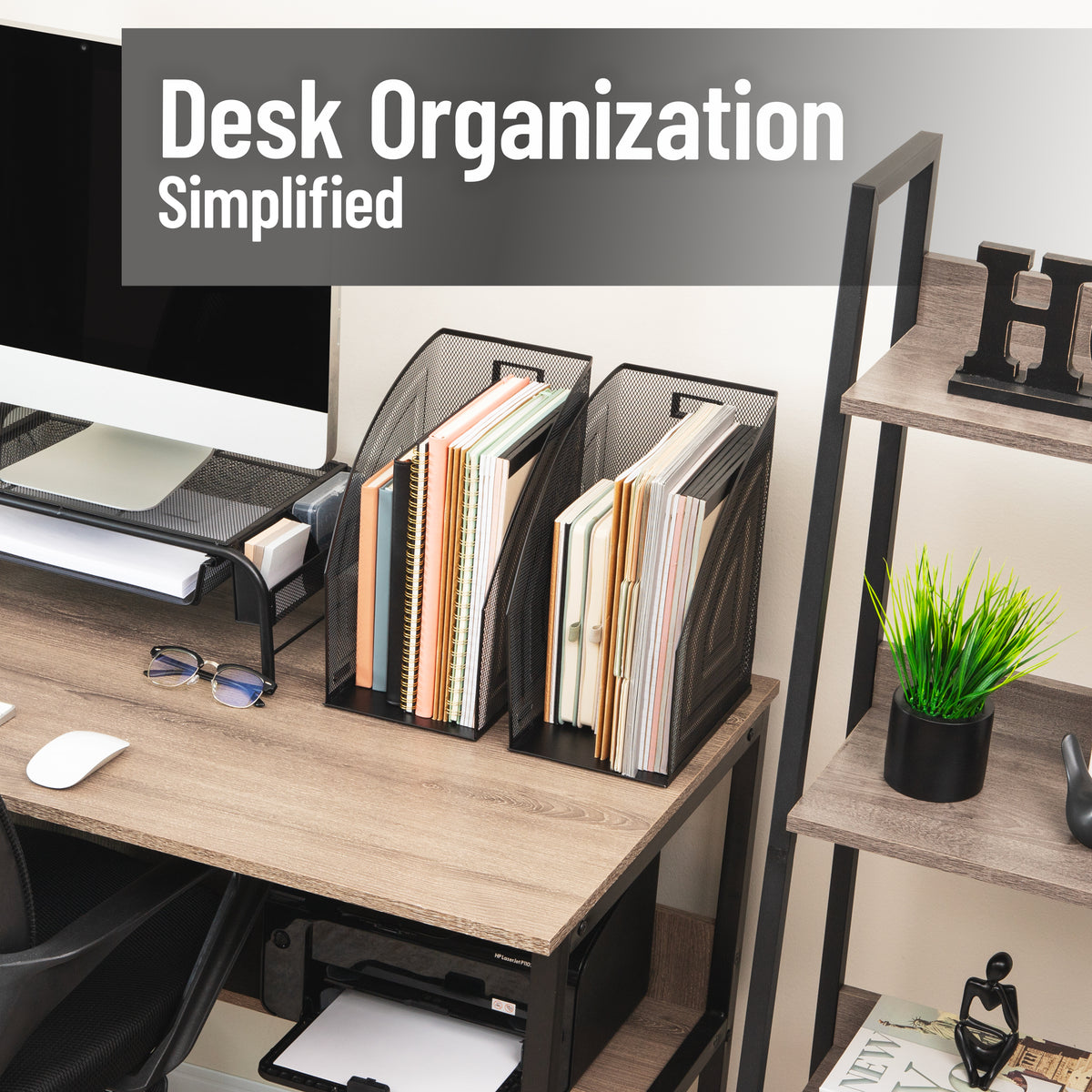 Mind Reader Vertical File Storage, Desktop Organizer, Workspace, Office, Metal Mesh, 6.25"L x 10"W x 12.5"H, Set of 2, Black