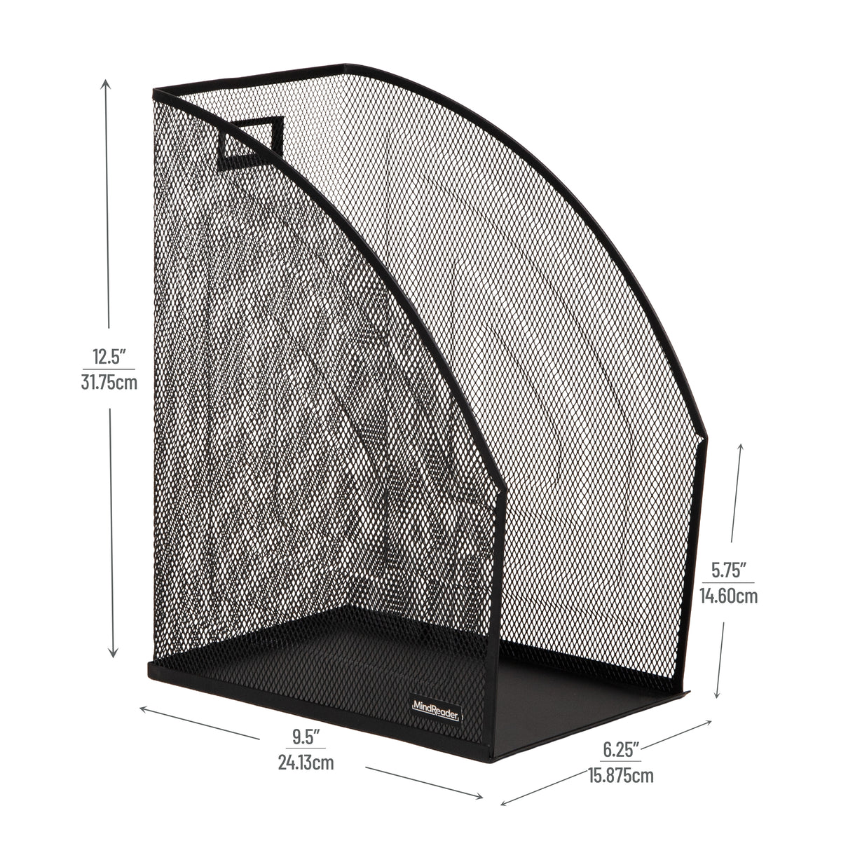 Mind Reader Vertical File Storage, Desktop Organizer, Workspace, Office, Metal Mesh, 6.25"L x 10"W x 12.5"H, Set of 2, Black