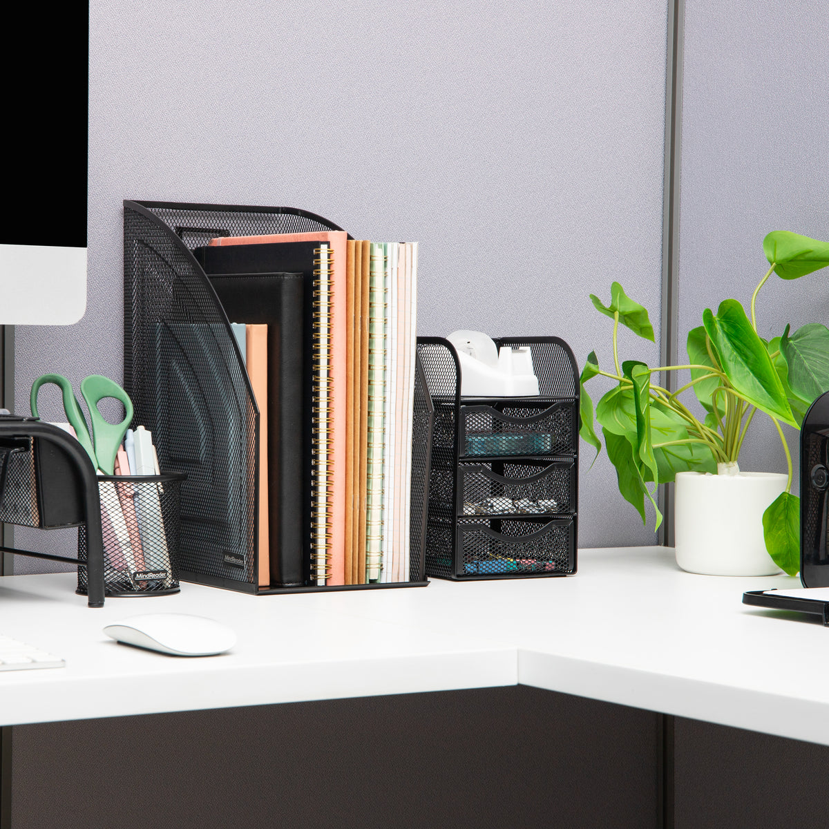 Mind Reader Vertical File Storage, Desktop Organizer, Workspace, Office, Metal Mesh, 6.25"L x 10"W x 12.5"H, Set of 2, Black