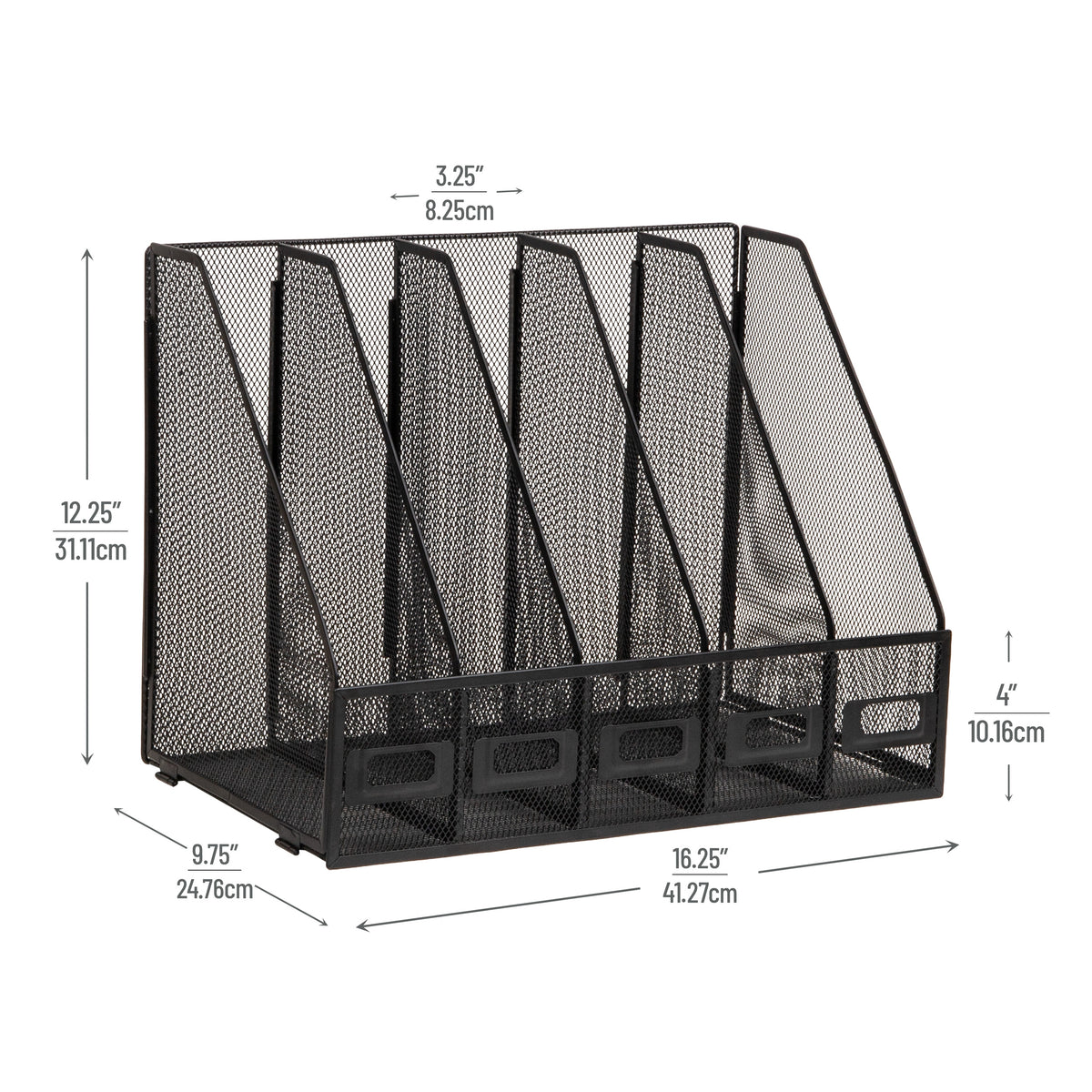 Mind Reader 5-Compartment Vertical File Organizer, Desktop Paper Sorter, Office, Metal Mesh, Black